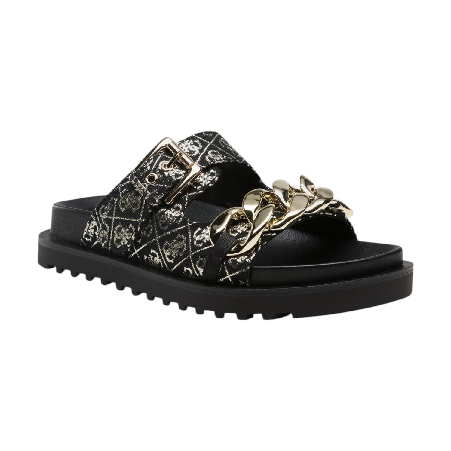 Guess Ciabatta Nera Platino Fatema 4G Logo da Donna