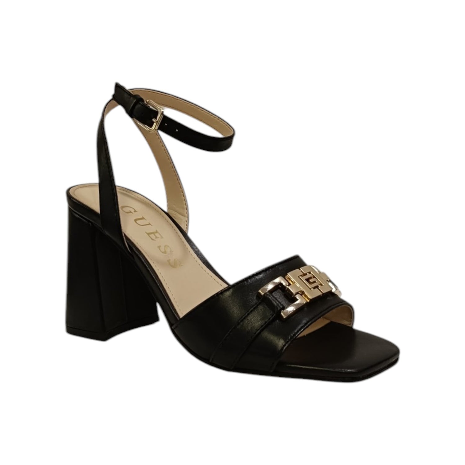 Guess Sandalo Nero in Pelle con Dettaglio Dorato t.10 da Donna