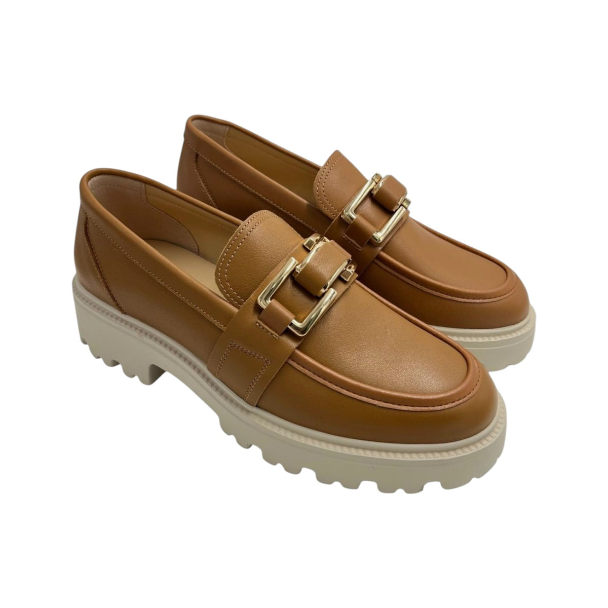 Keys Mocassino Donna in Pelle Cuoio con Morsetto Dorato