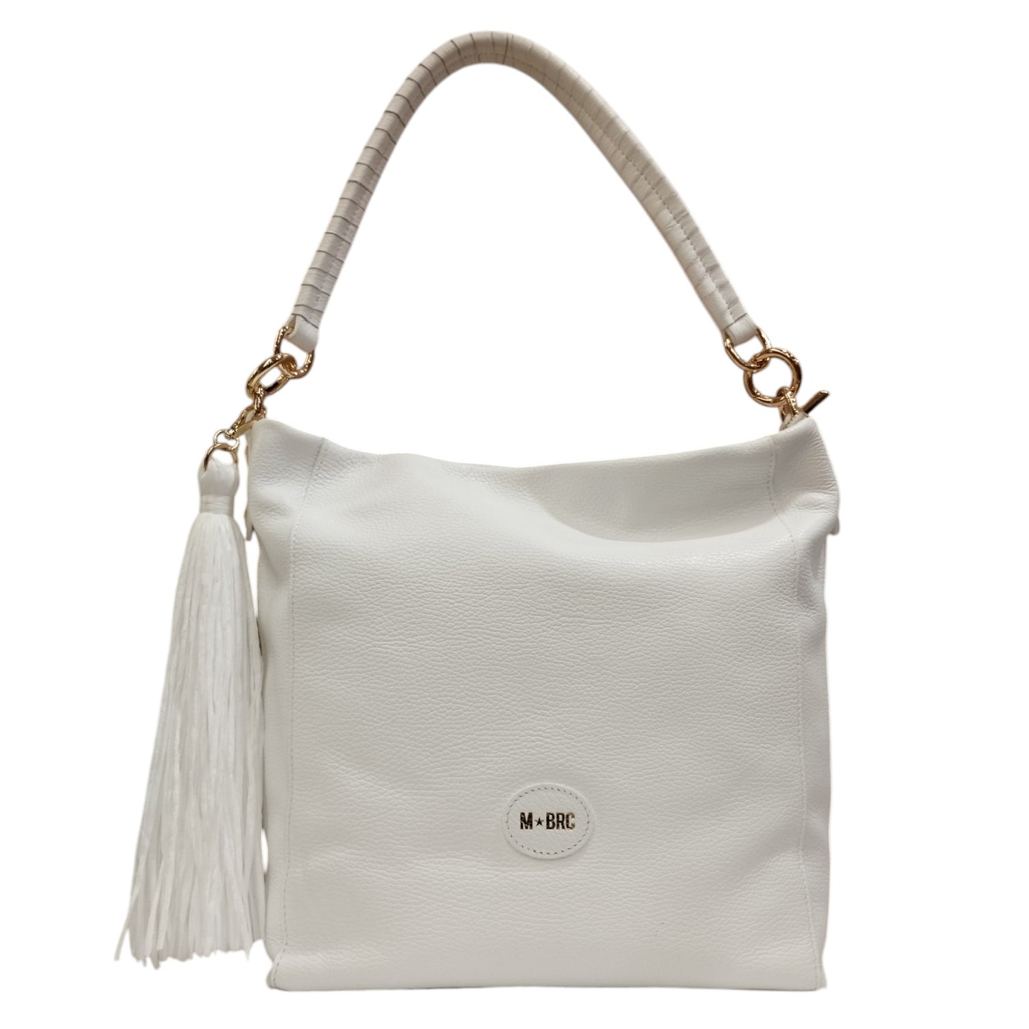 M Brc Borsa a Spalla Donna Linea Farouk in Pelle Bianca con Accessorio Frontale RImovibile