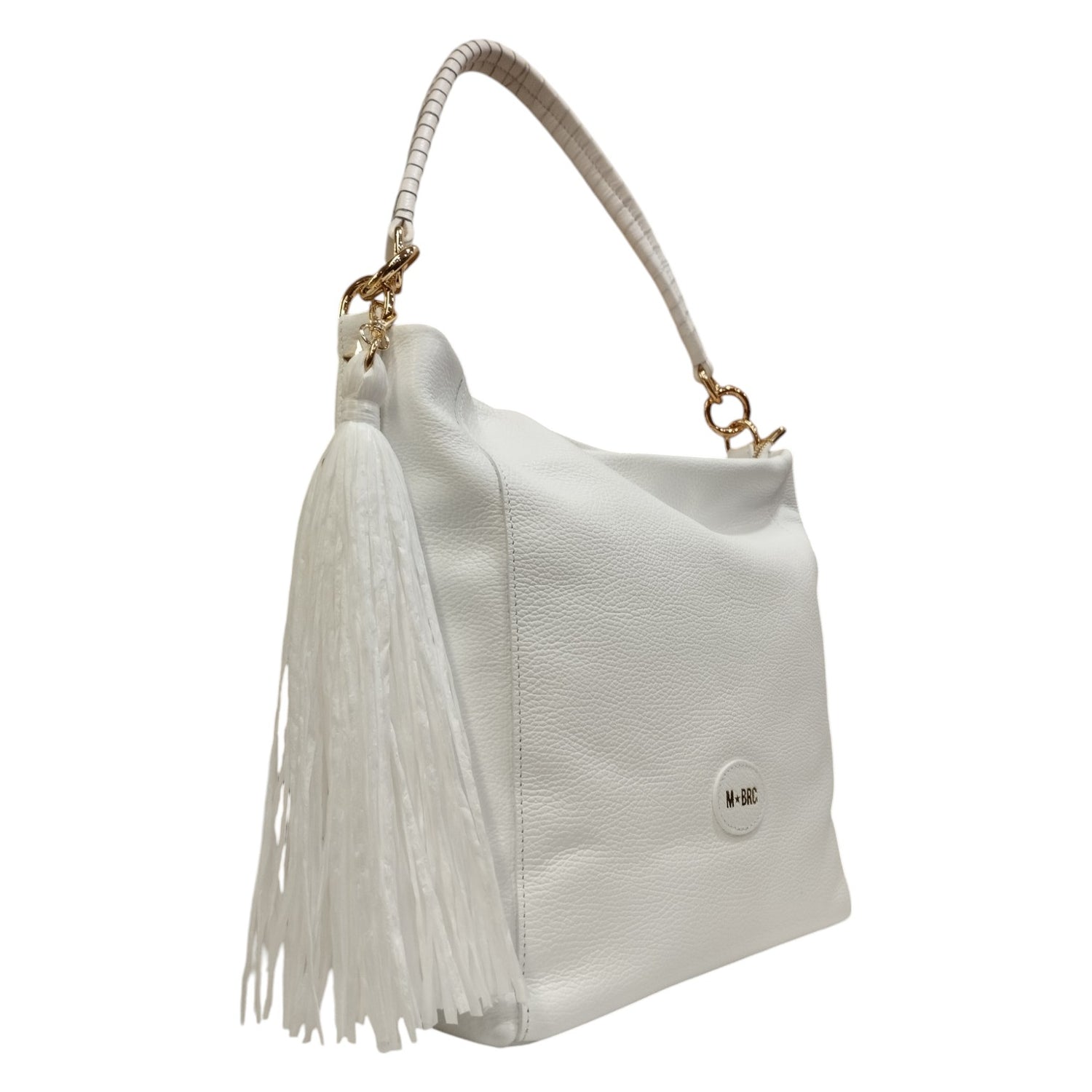 M Brc Borsa a Spalla Donna Linea Farouk in Pelle Bianca con Accessorio Frontale RImovibile