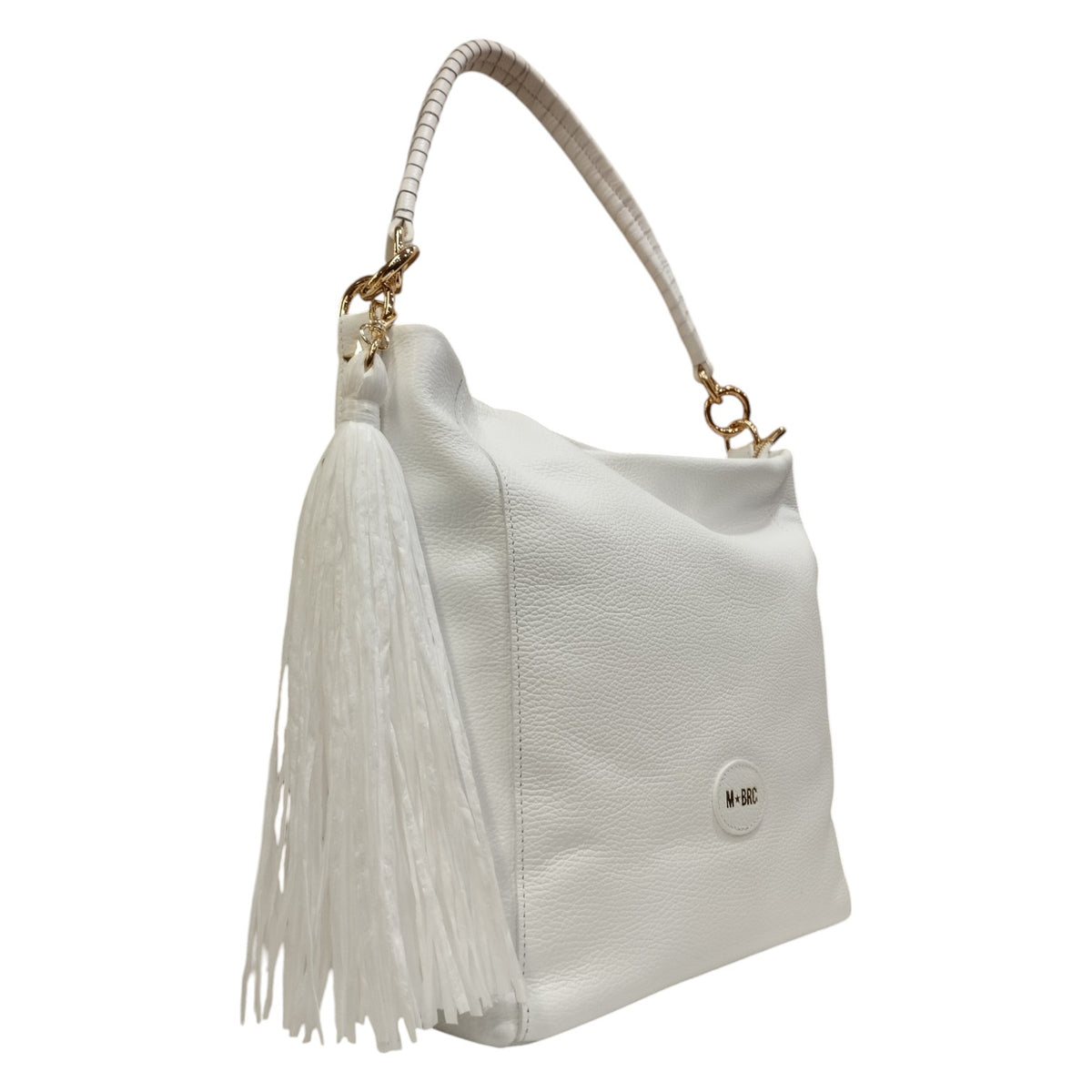 M Brc Borsa a Spalla Donna Linea Farouk in Pelle Bianca con Accessorio Frontale RImovibile