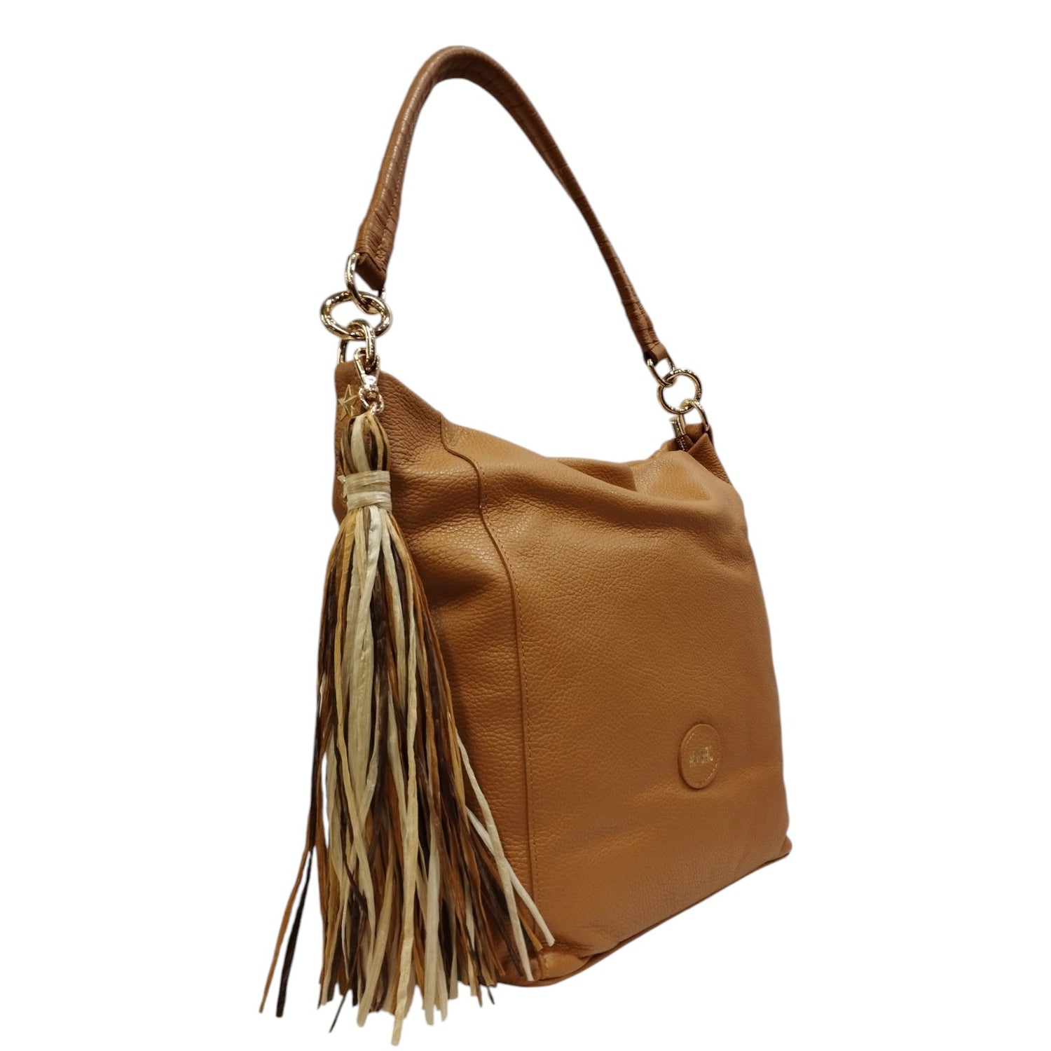 M Brc Borsa a Spalla Donna Linea Farouk in Pelle Cuoio con Accessorio Frontale RImovibile