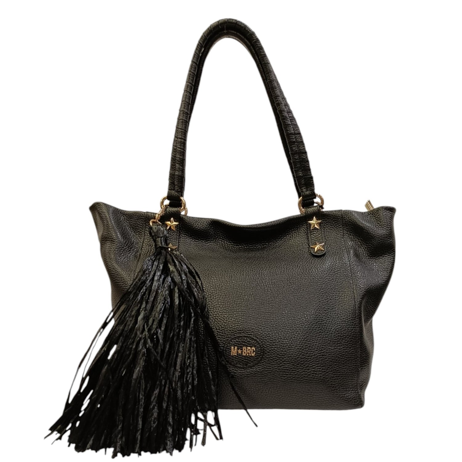 M Brc Borsa a Spalla Donna in Pelle Nero Linea Farouk con Accessorio Laterale Removibile