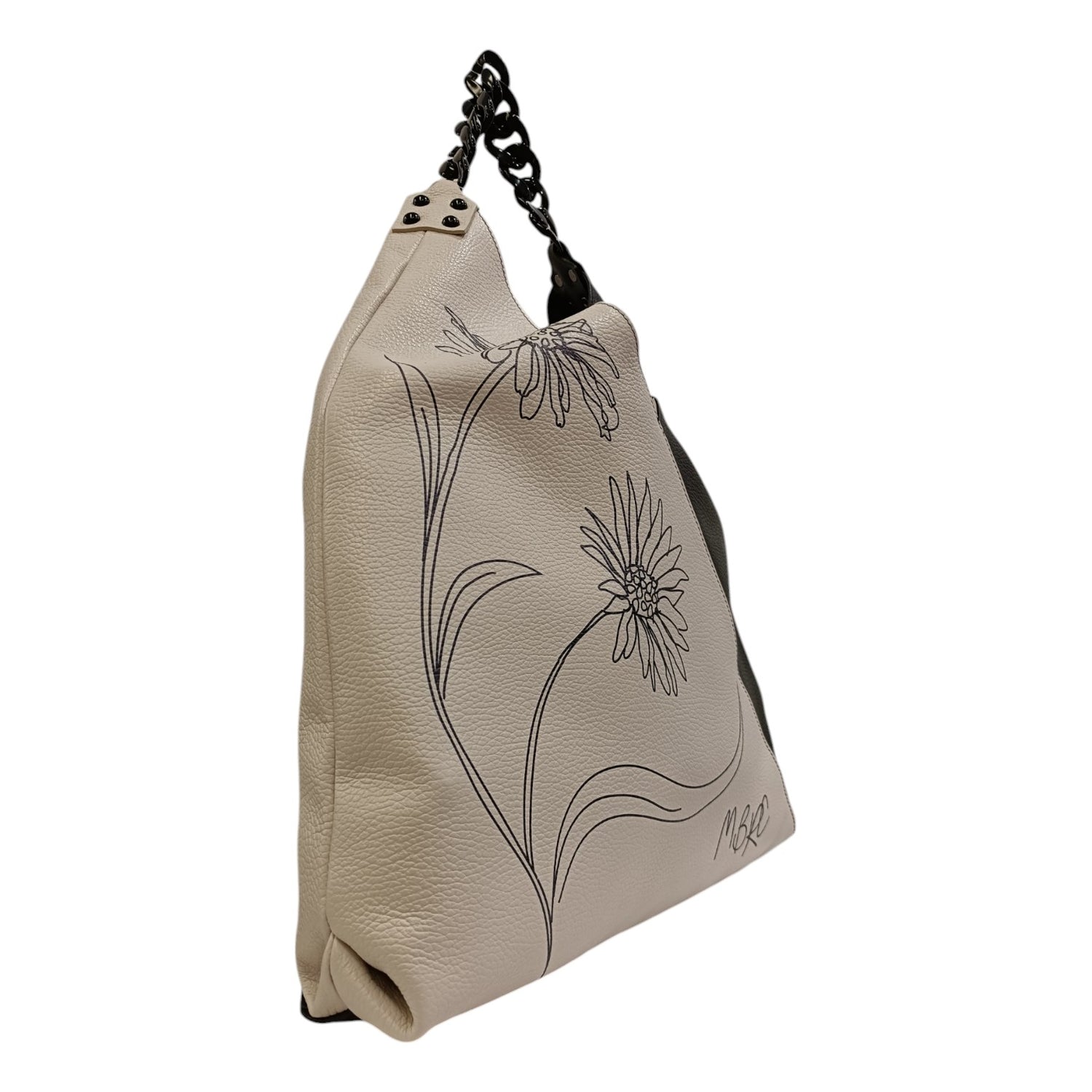 M Brc Borsa a Spalla Donna Linea Graphik in Pelle Avorio Nero