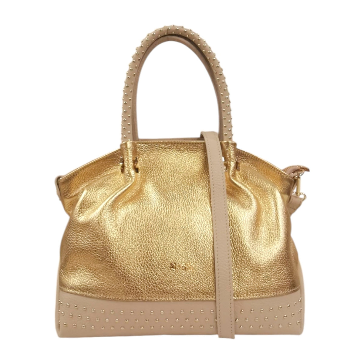 M Brc Borsa a Mano S Donna Linea Chiodo In Pelle Oro Avorio Con Tracolla