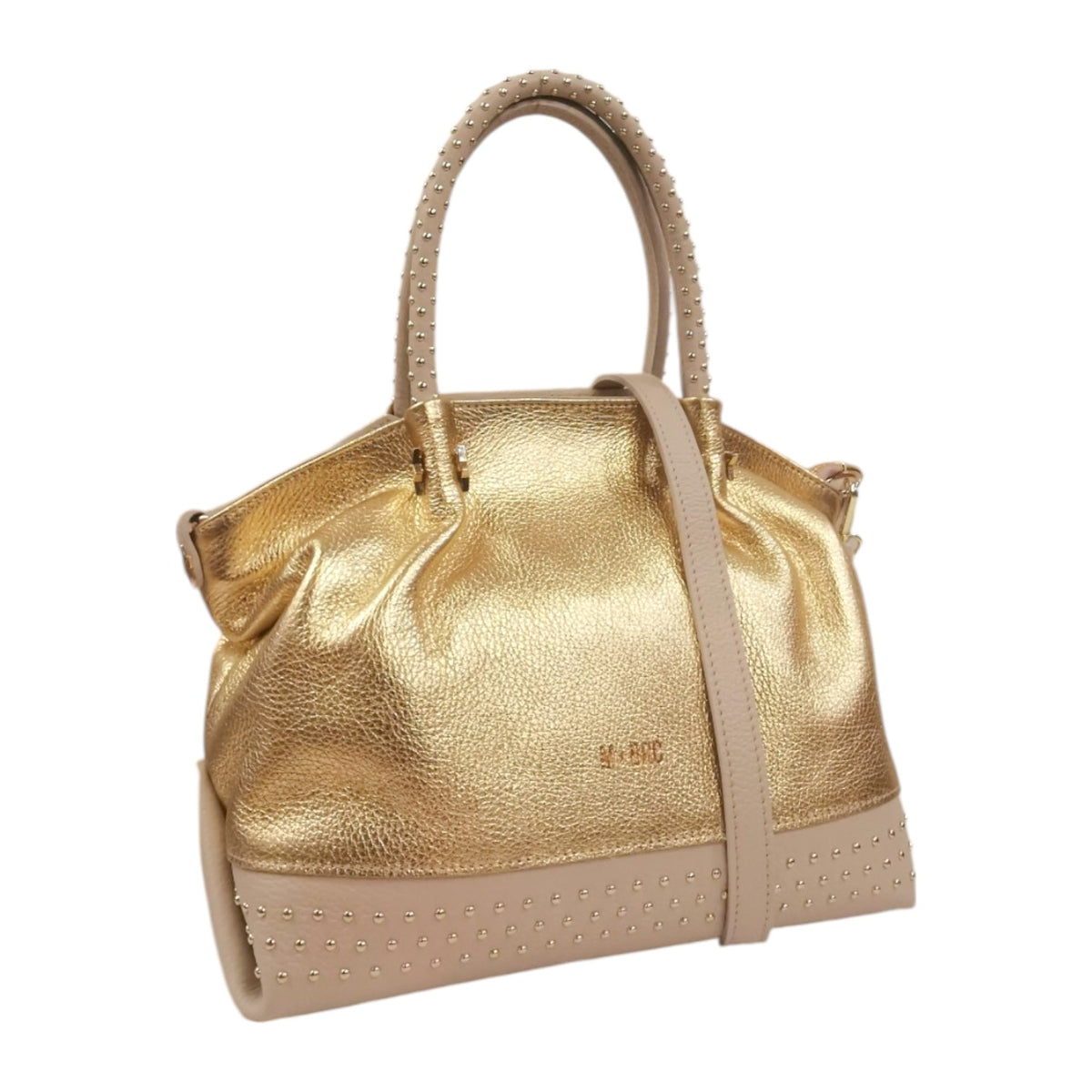 M Brc Borsa a Mano S Donna Linea Chiodo In Pelle Oro Avorio Con Tracolla