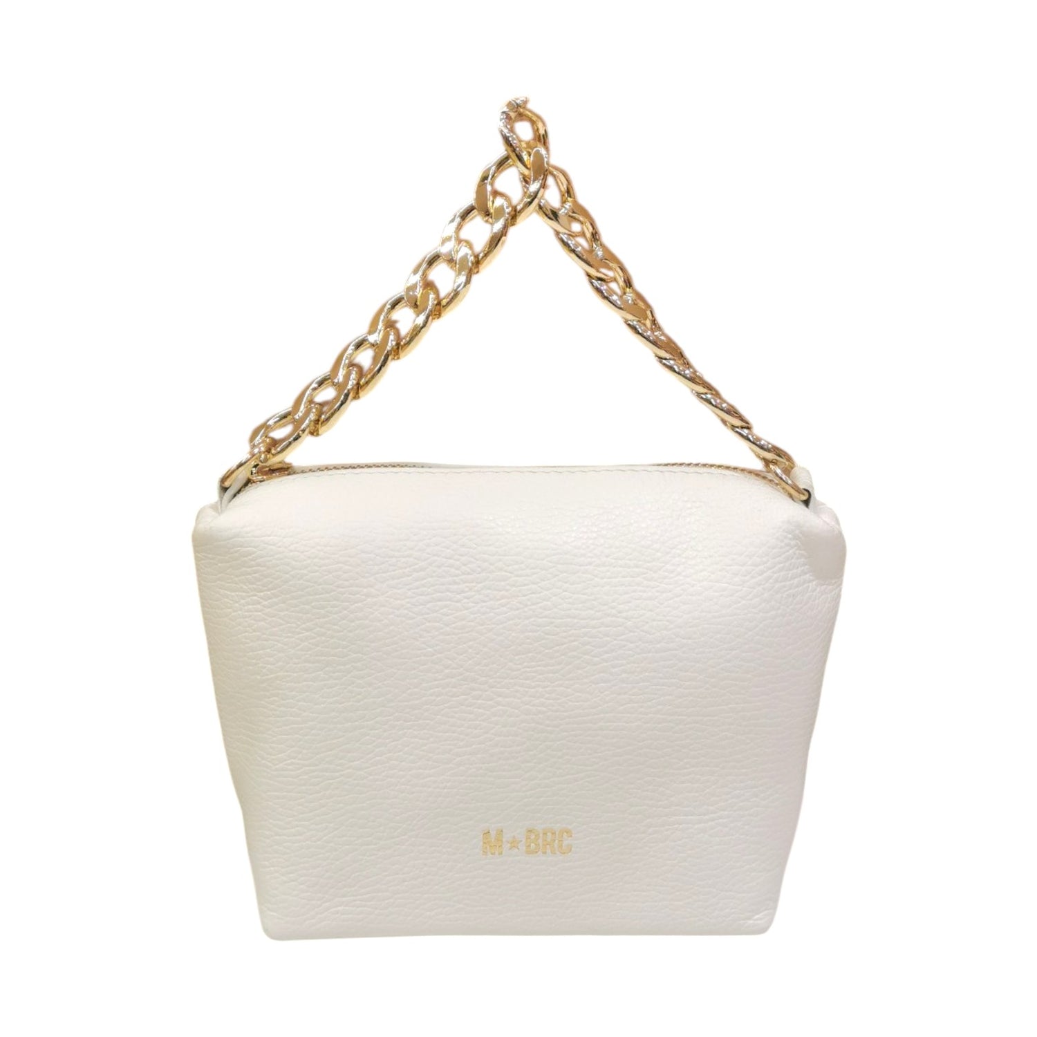 M Brc Borsa a Mano Donna in Pelle Bianca Linea Jolly con Metalleria Oro