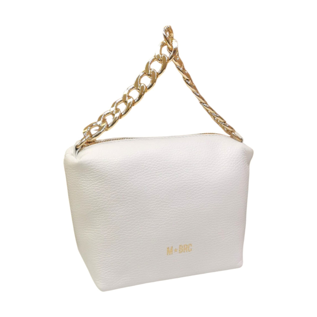 M Brc Borsa a Mano Donna in Pelle Bianca Linea Jolly con Metalleria Oro