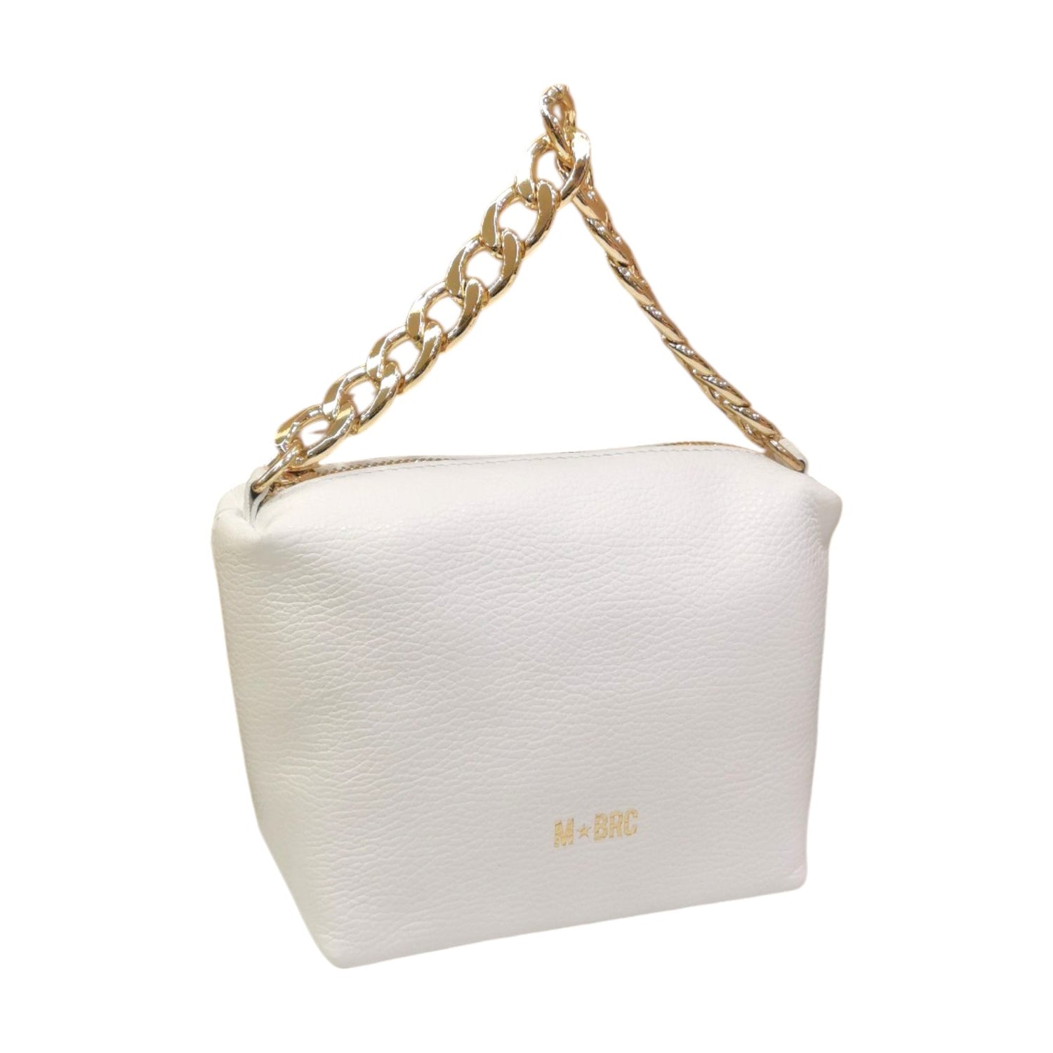 M Brc Borsa a Mano Donna in Pelle Bianca Linea Jolly con Metalleria Oro