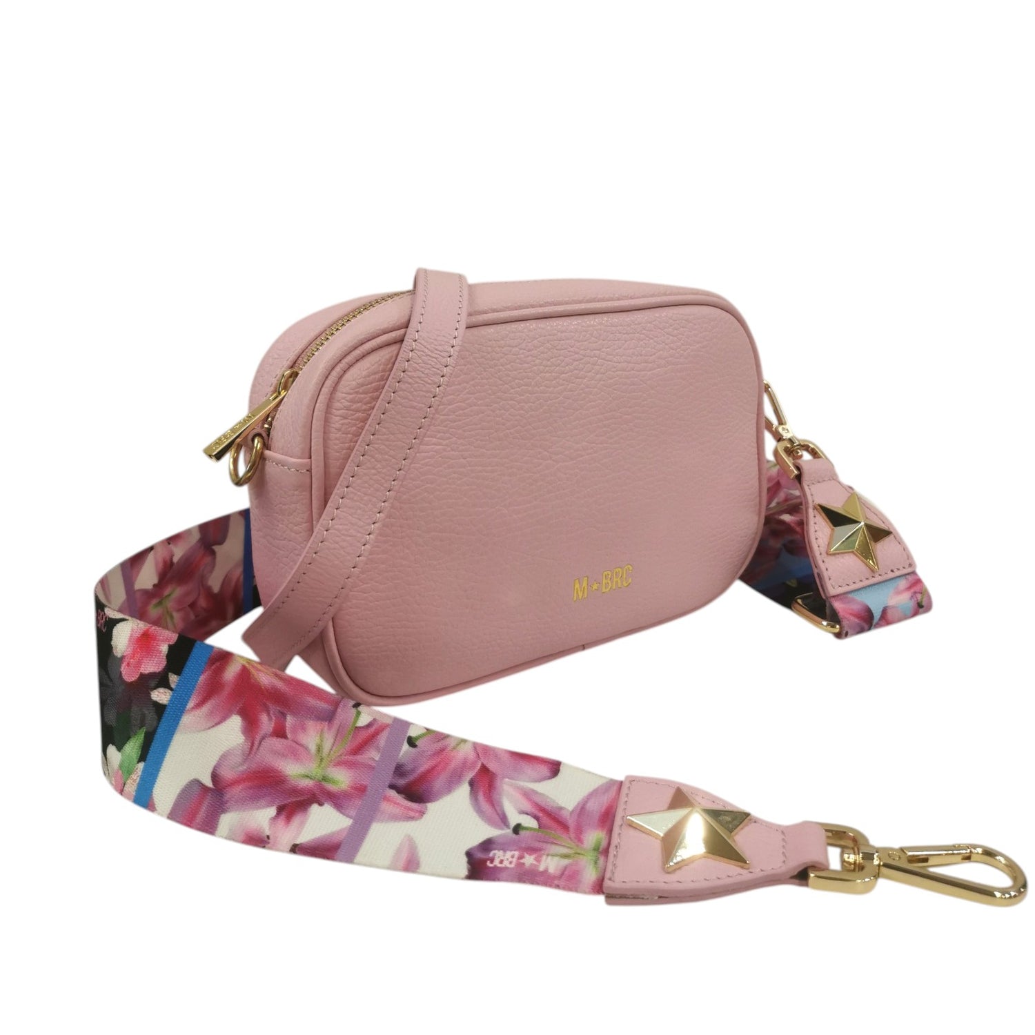 M Brc Camera Bag Donna Linea Obona in Pelle Rosa con Doppia Tracolla