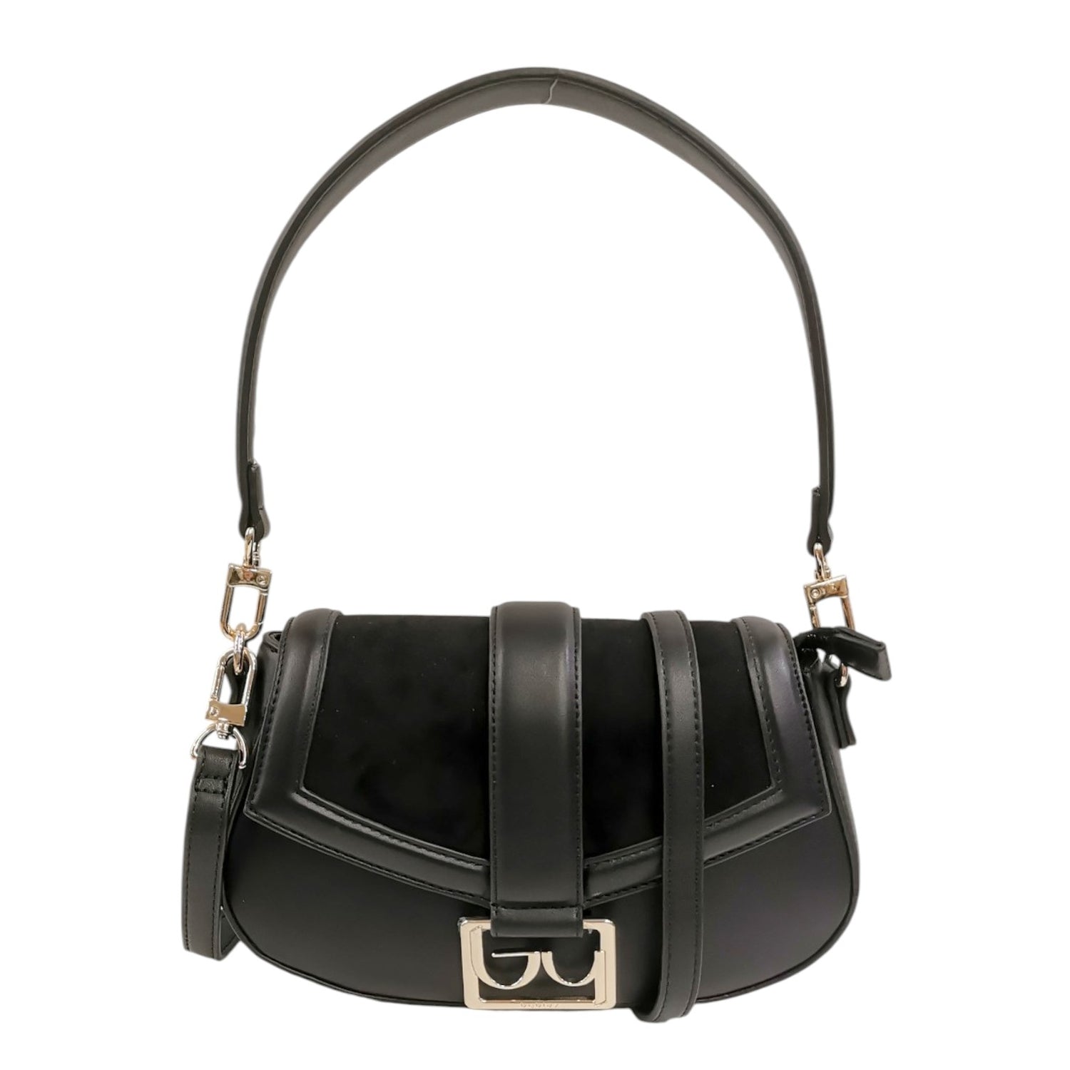 By Byblos Borsa a Spalla Donna in Ecopelle e Camoscio Nera con Tracolla e Logo