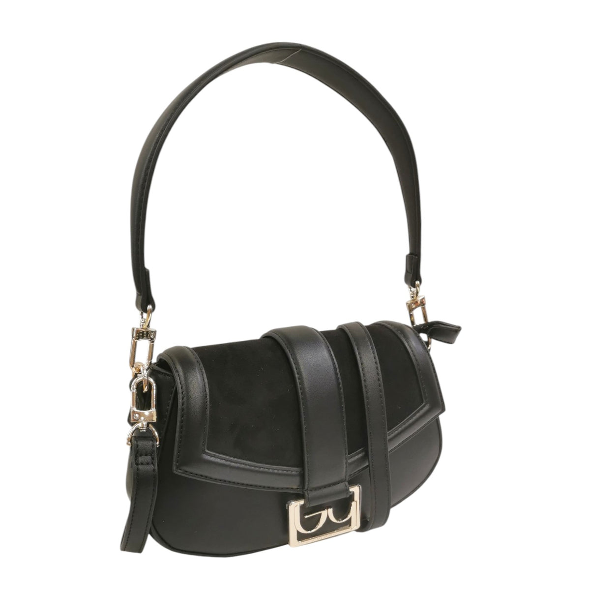 By Byblos Borsa a Spalla Donna in Ecopelle e Camoscio Nera con Tracolla e Logo