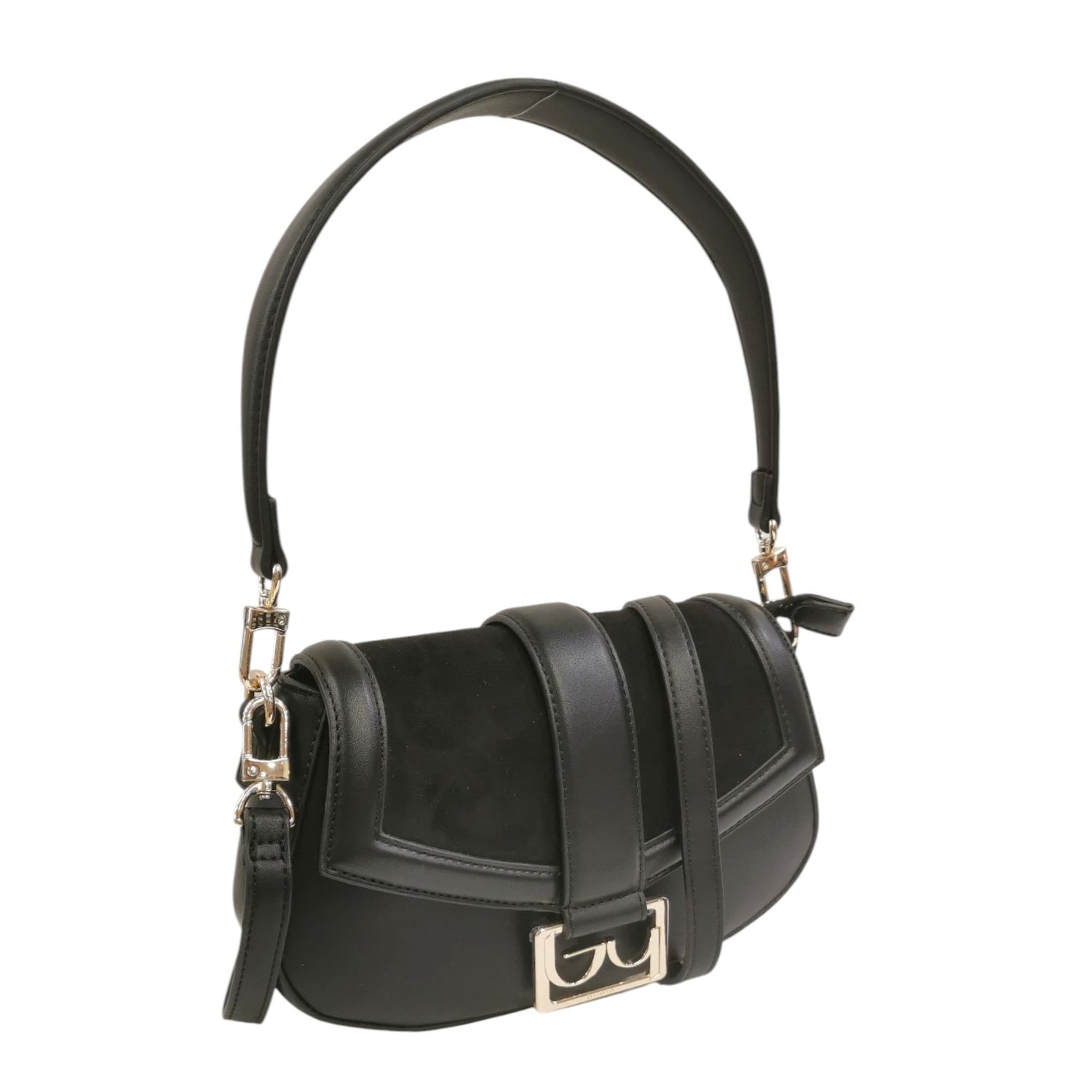 By Byblos Borsa a Spalla Donna in Ecopelle e Camoscio Nera con Tracolla e Logo