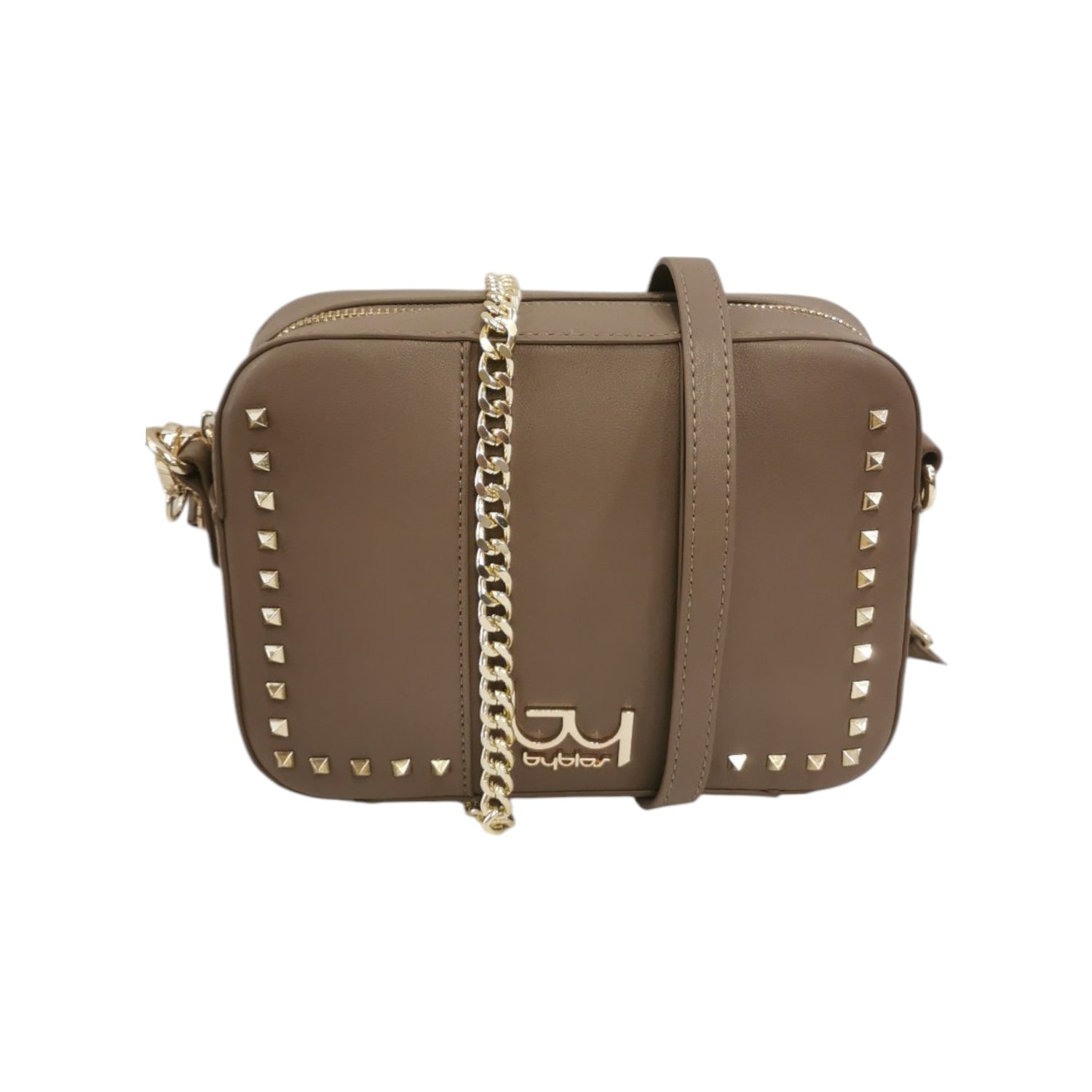 By Byblos Borsa a Tracolla Donna in Ecopelle Tortora con Borchie e Catena