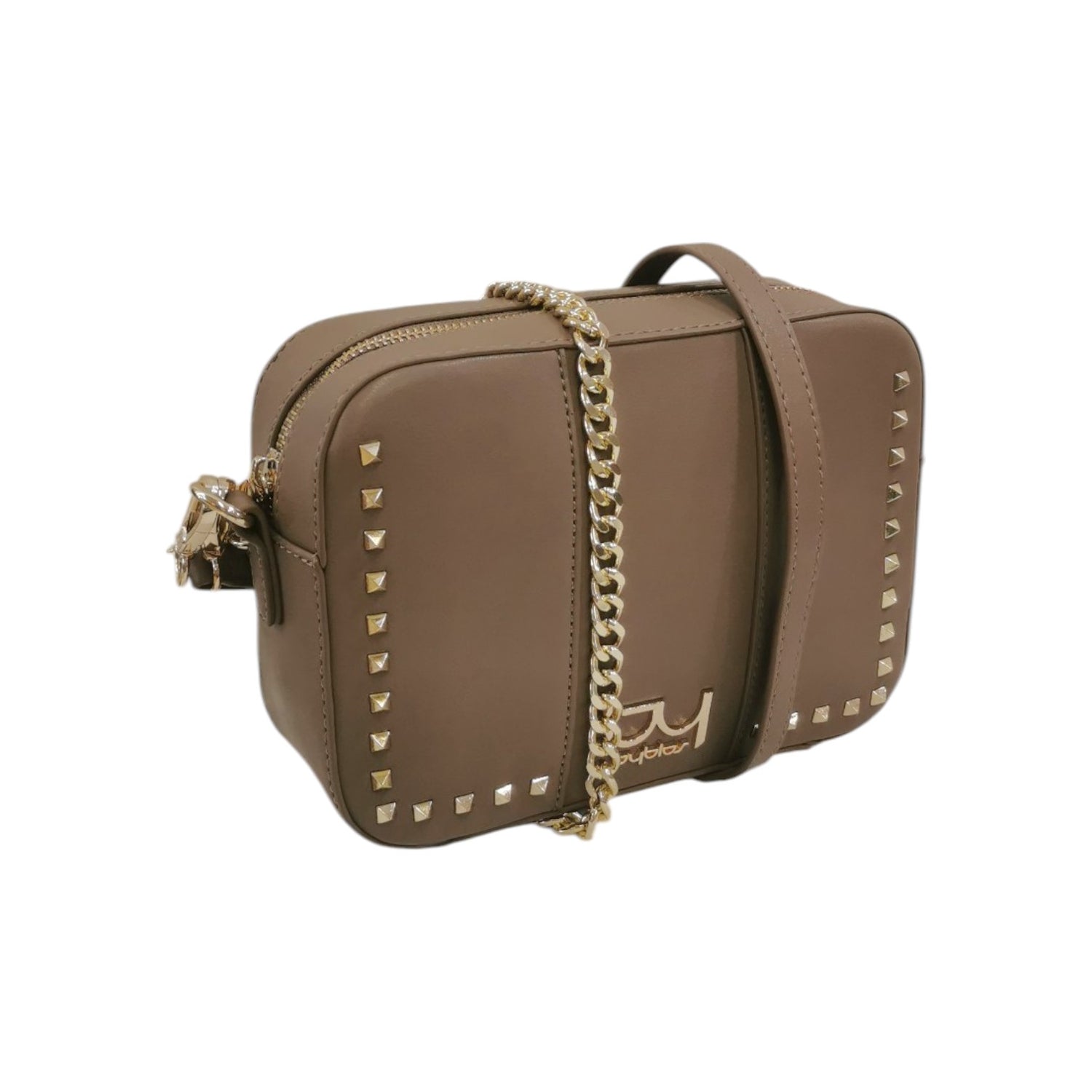 By Byblos Borsa a Tracolla Donna in Ecopelle Tortora con Borchie e Catena