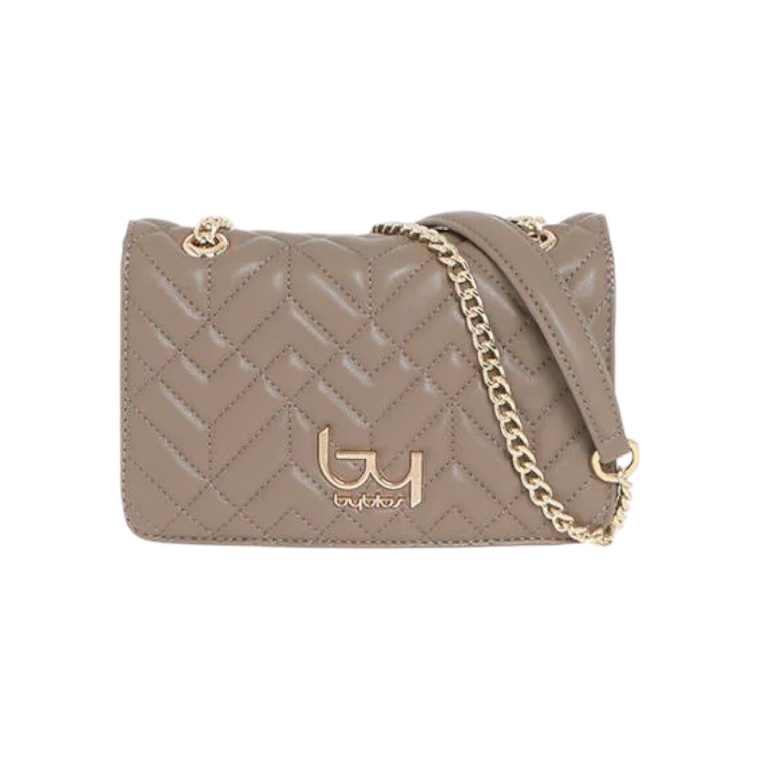 By Byblos Borsa a Tracolla Donna in Ecopelle Tortora Effetto Trapuntato con Catena