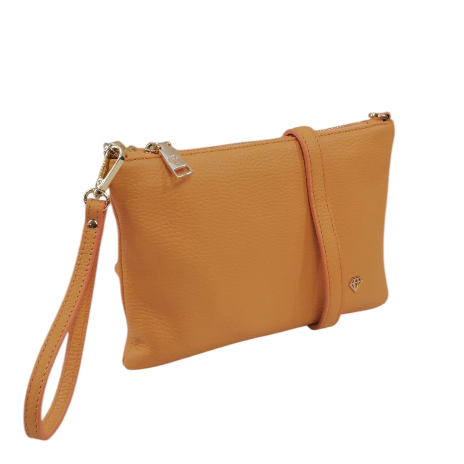 Caleidos Pochette Donna in Pelle Albicocca con Tracolla e Polsino e Logo Laterale