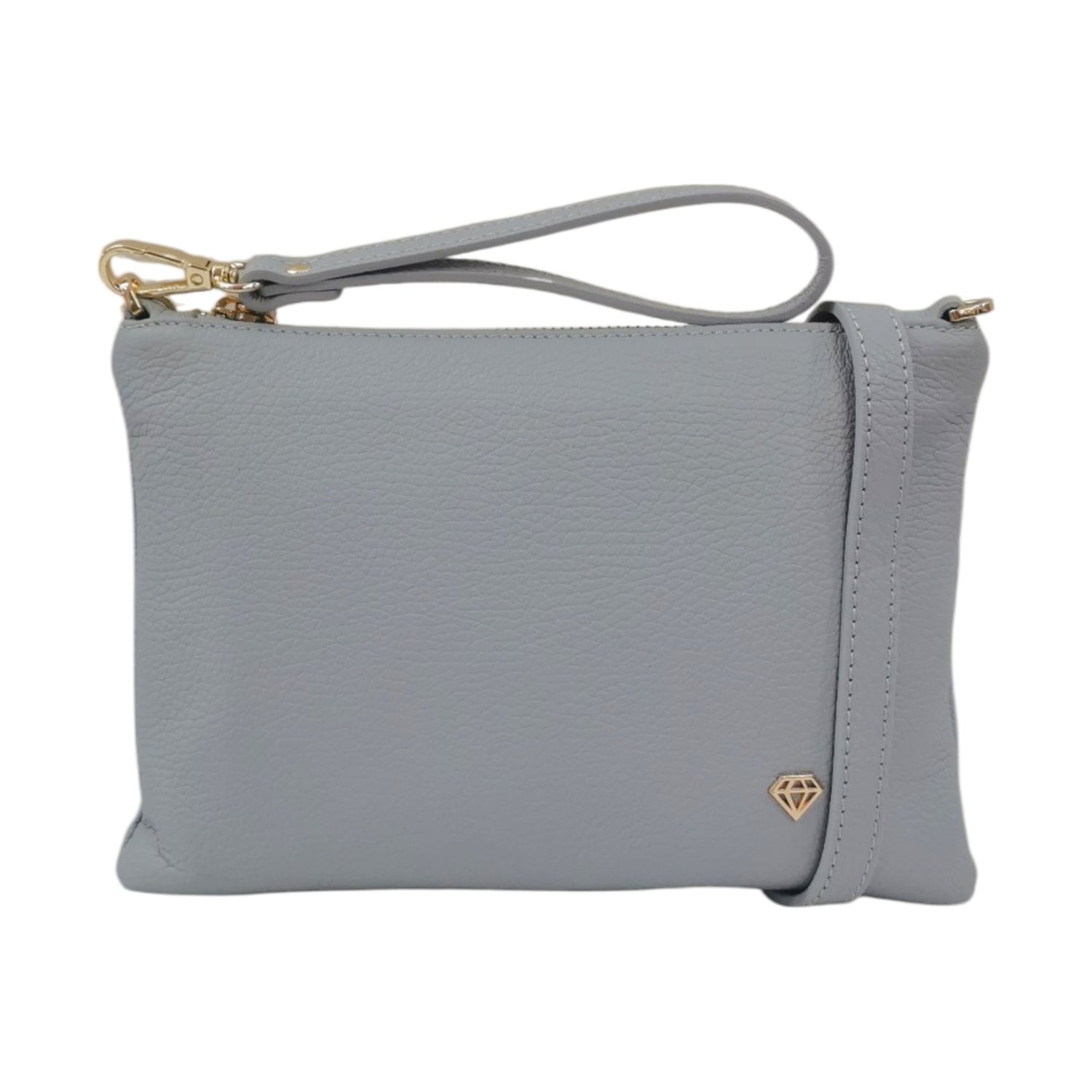 Caleidos Pochette Donna in Pelle Azzurra con Tracolla e Polsino e Logo Laterale