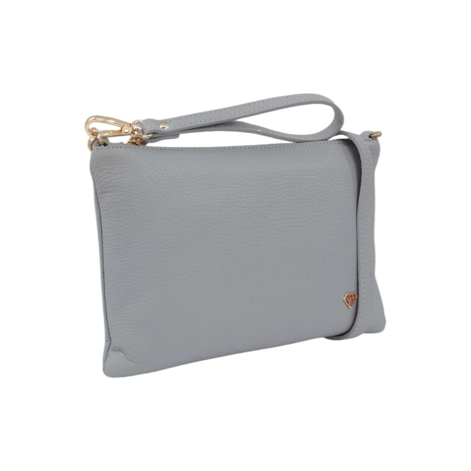 Caleidos Pochette Donna in Pelle Azzurra con Tracolla e Polsino e Logo Laterale