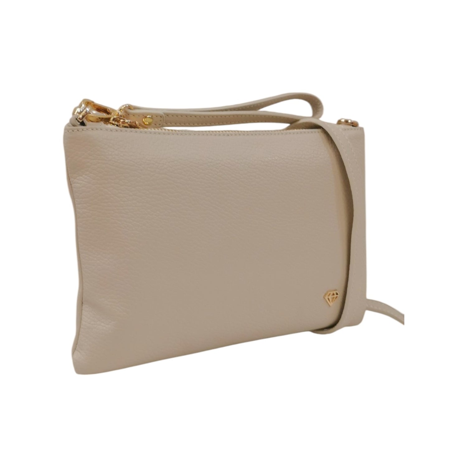 Caleidos Pochette Donna in Pelle Beige con Tracolla e Polsino e Logo Laterale