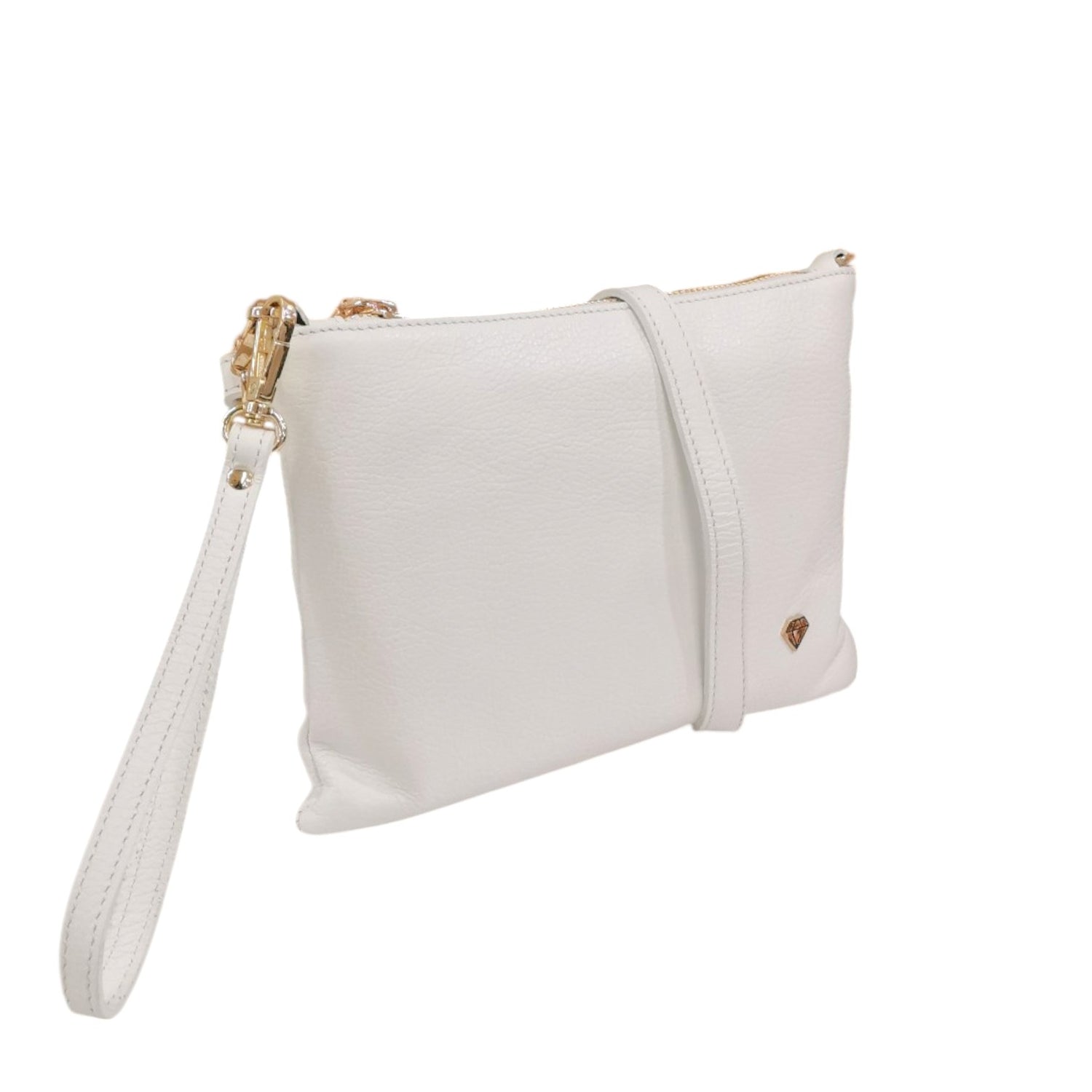 Caleidos Pochette Donna in Pelle Bianca con Tracolla e Polsino e Logo Laterale