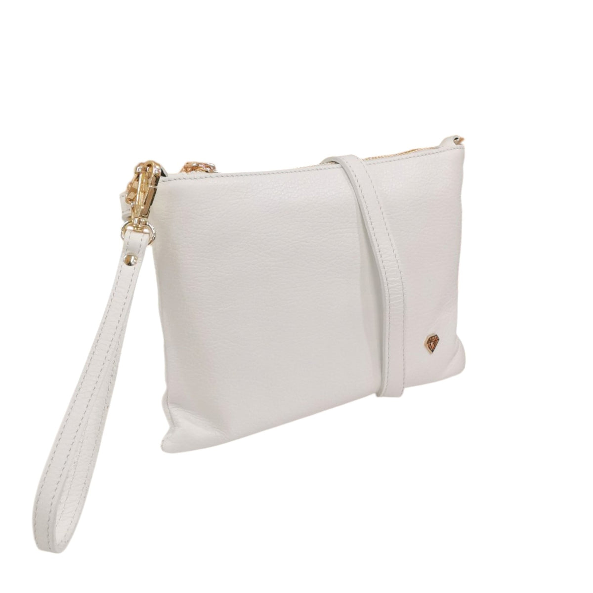 Caleidos Pochette Donna in Pelle Bianca con Tracolla e Polsino e Logo Laterale