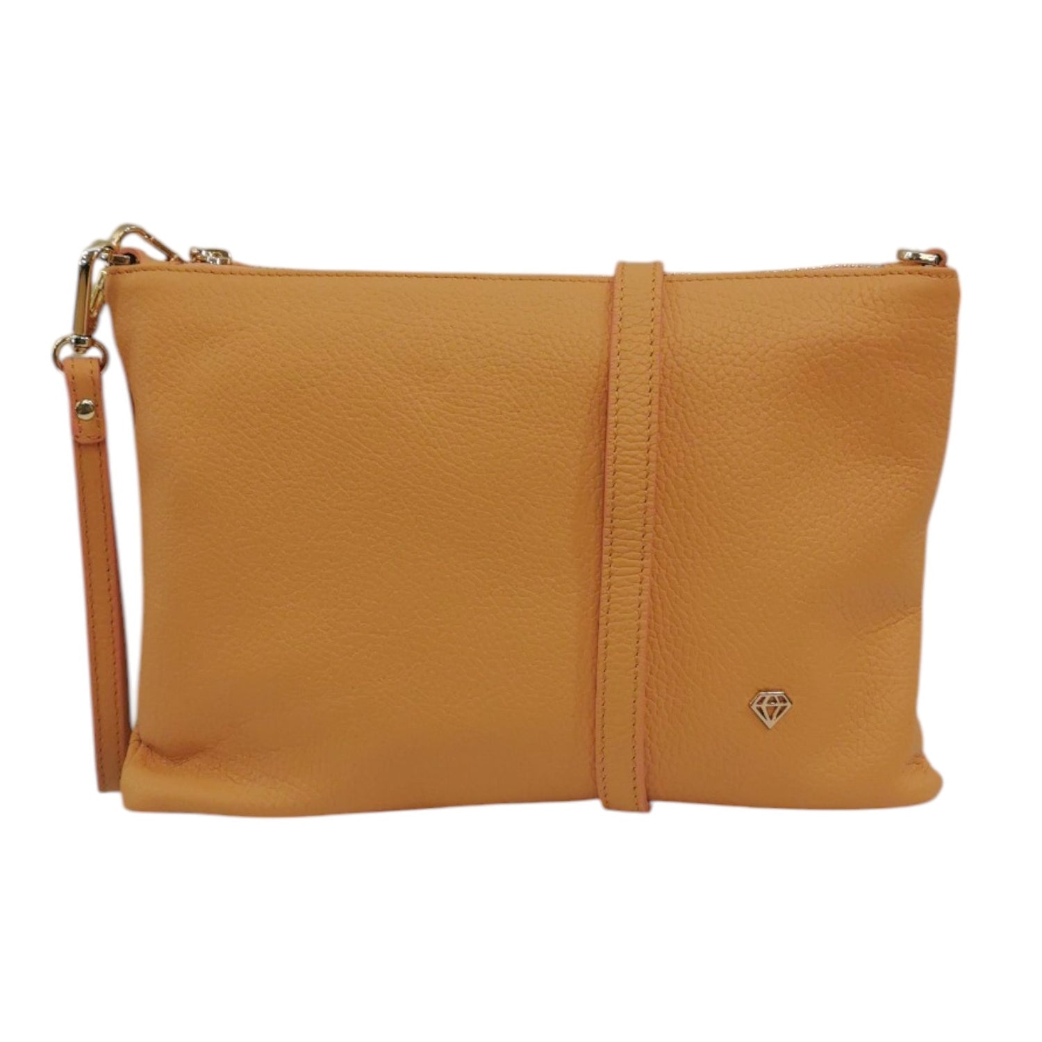 Caleidos Pochette Grande Donna in Pelle Albicocca con Tracolla e Polsino e Logo Laterale