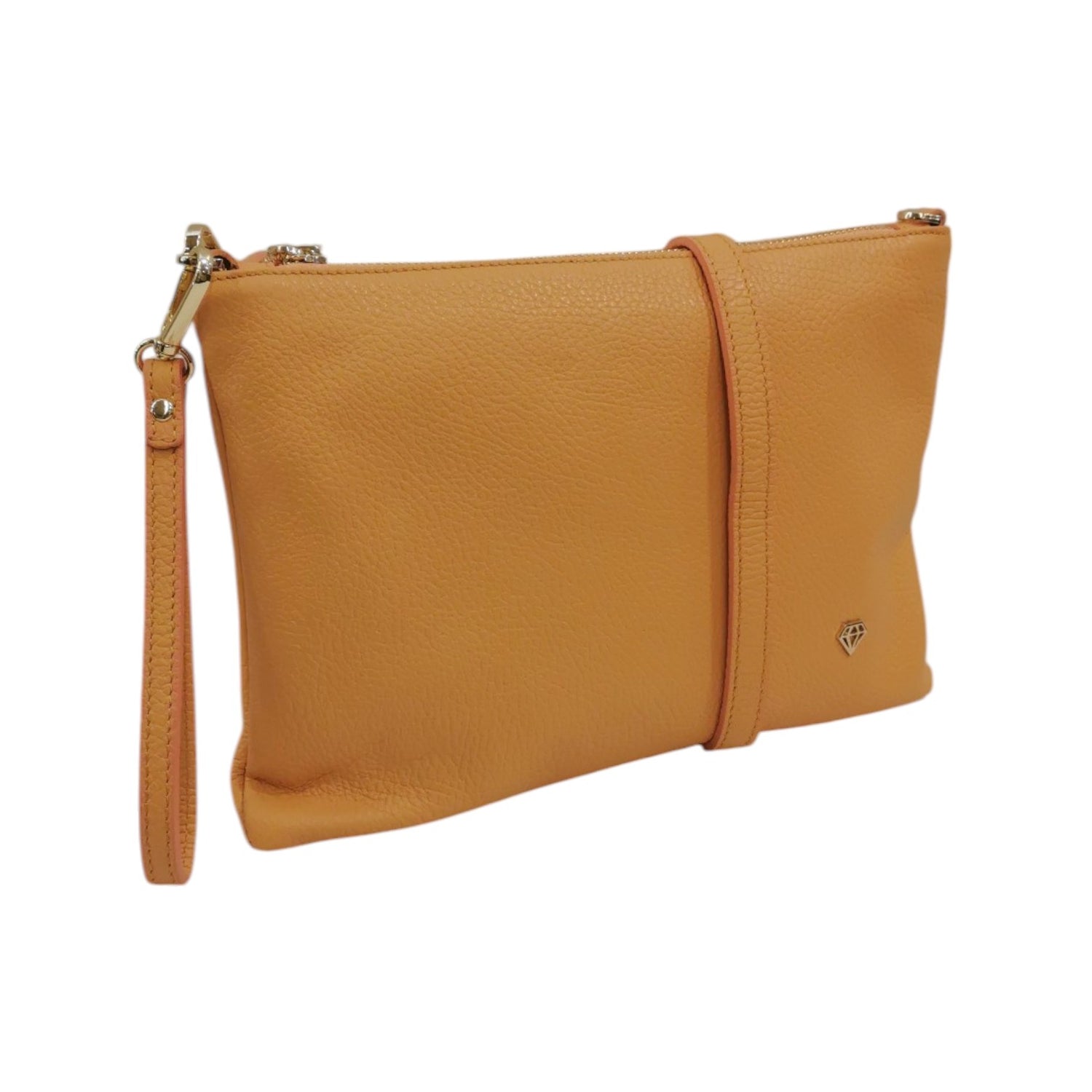 Caleidos Pochette Grande Donna in Pelle Albicocca con Tracolla e Polsino e Logo Laterale