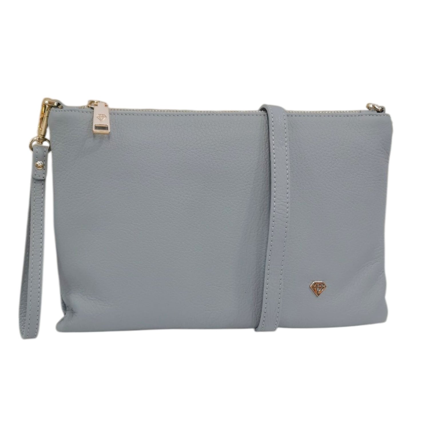 Caleidos Pochette Grande Donna in Pelle Azzurra con Tracolla e Polsino e Logo Laterale