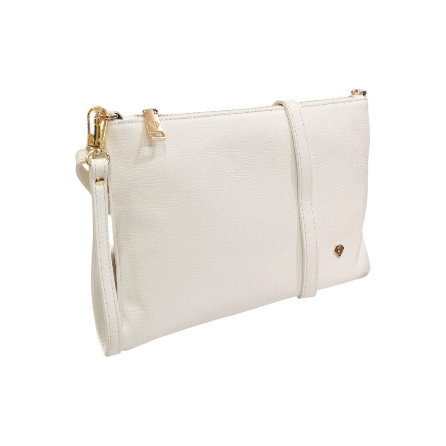 Caleidos Pochette Grande Donna in Pelle Bianca con Tracolla e Polsino e Logo Laterale