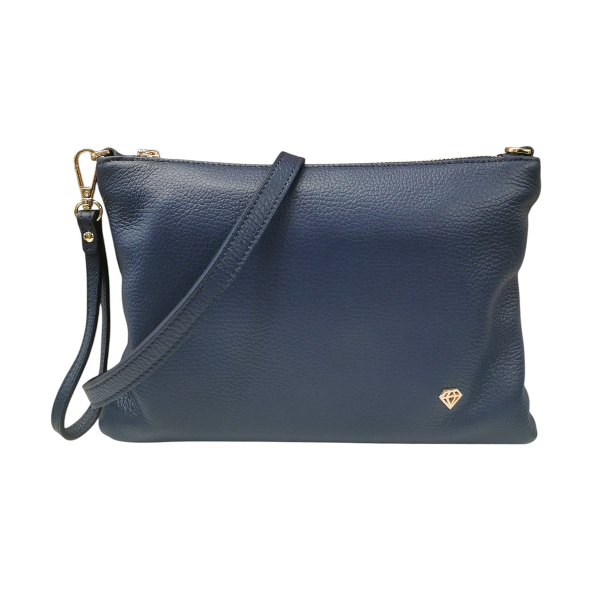 Caleidos Pochette Grande Donna in Pelle Blu con Tracolla e Polsino e Logo Laterale