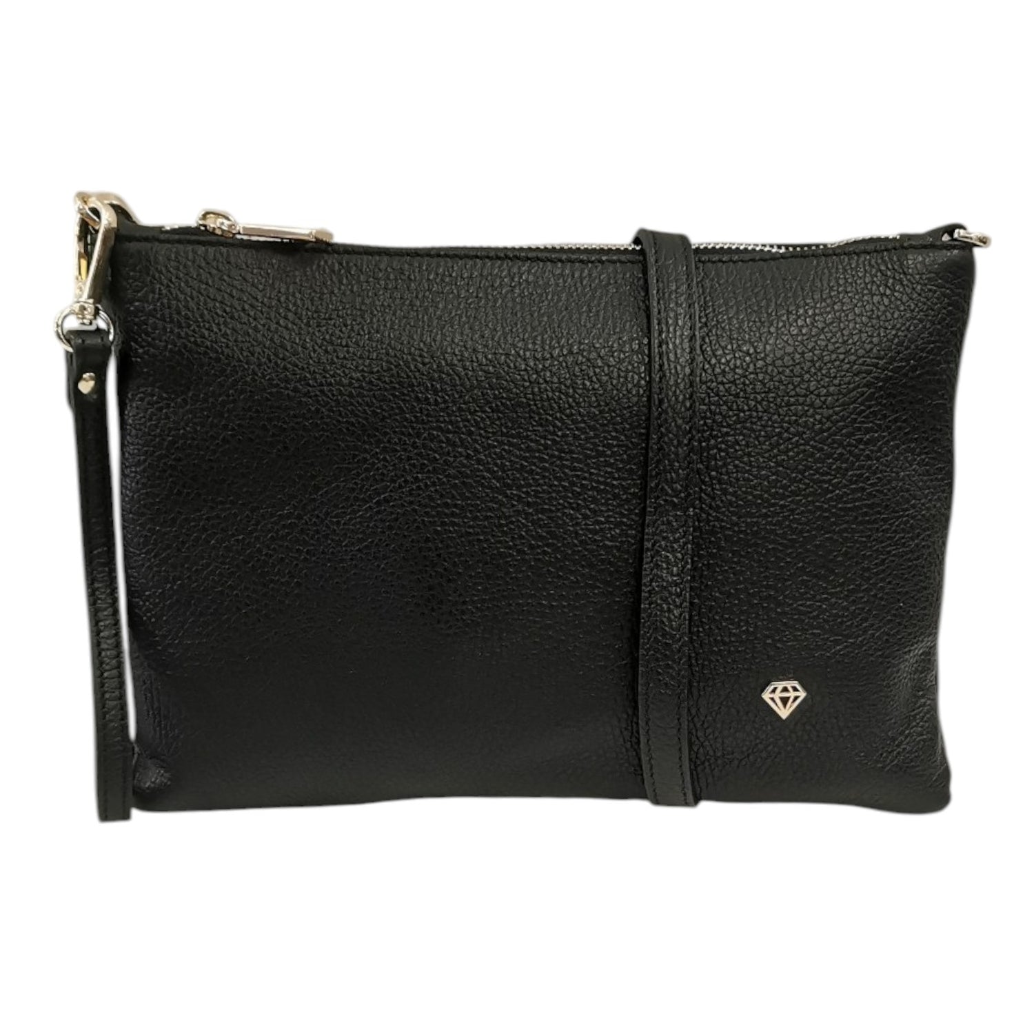Caleidos Pochette Grande Donna in Pelle Nera con Tracolla e Polsino e Logo Laterale