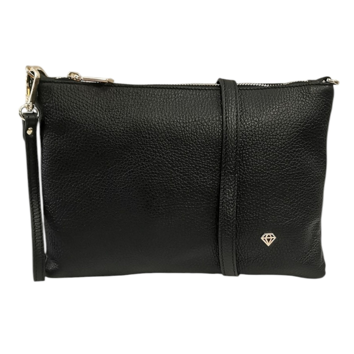 Caleidos Pochette Grande Donna in Pelle Nera con Tracolla e Polsino e Logo Laterale