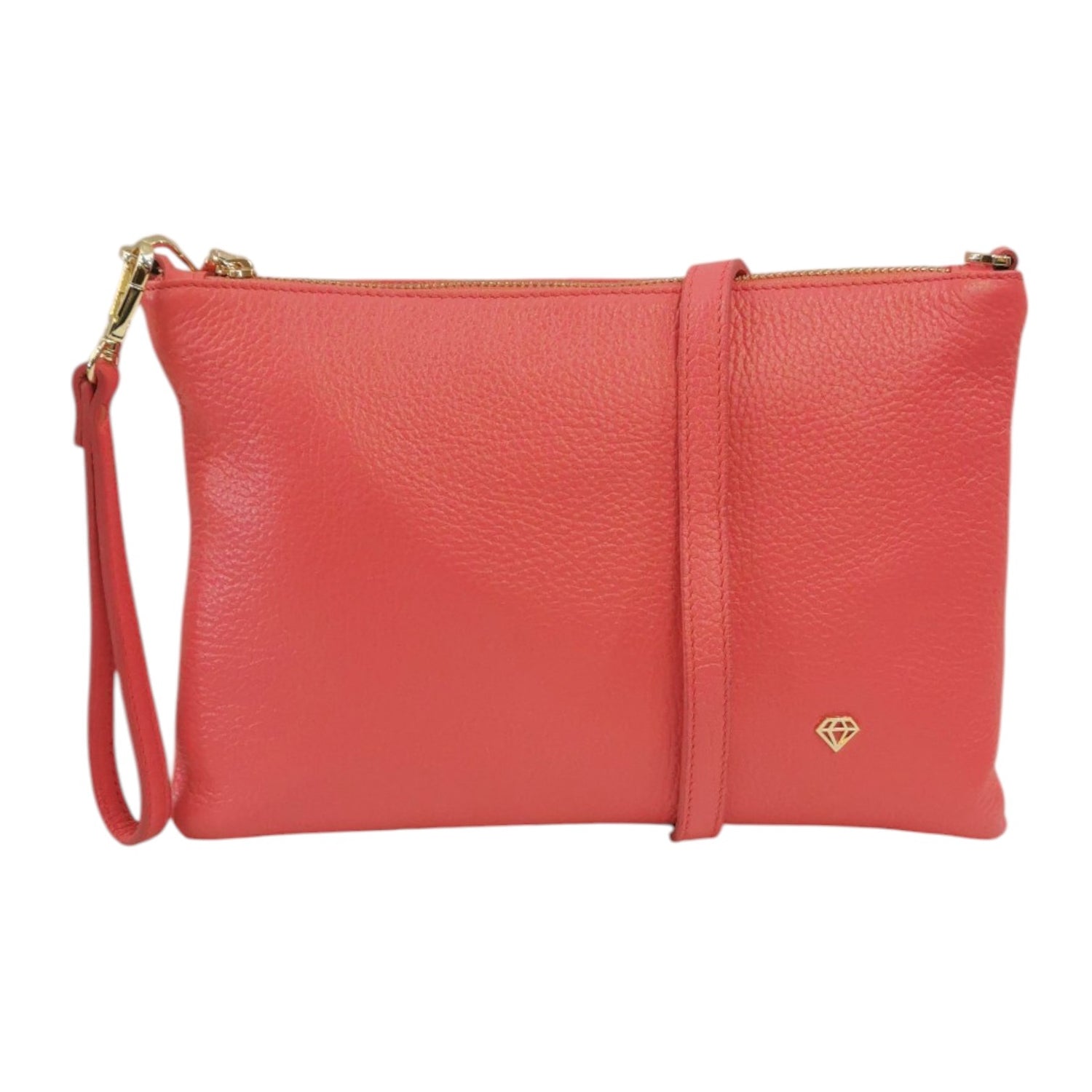 Caleidos Pochette Grande Donna in Pelle Rosa con Tracolla e Polsino e Logo Laterale