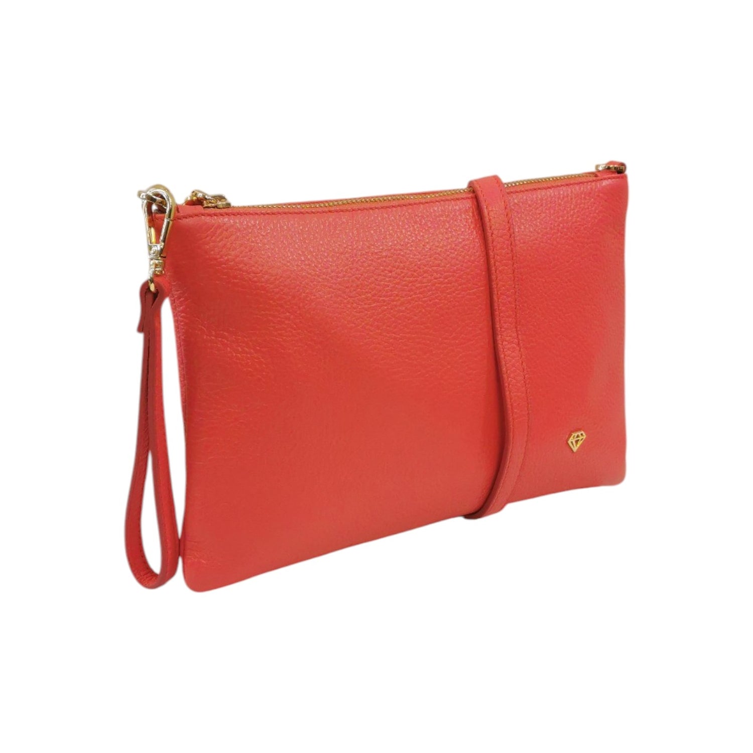 Caleidos Pochette Grande Donna in Pelle Rosa con Tracolla e Polsino e Logo Laterale