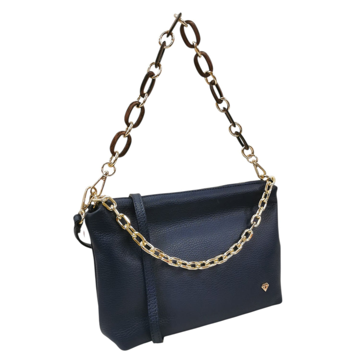 Caleidos Pochette Donna in Pelle Martellata Blu con Doppio Manico a Catena