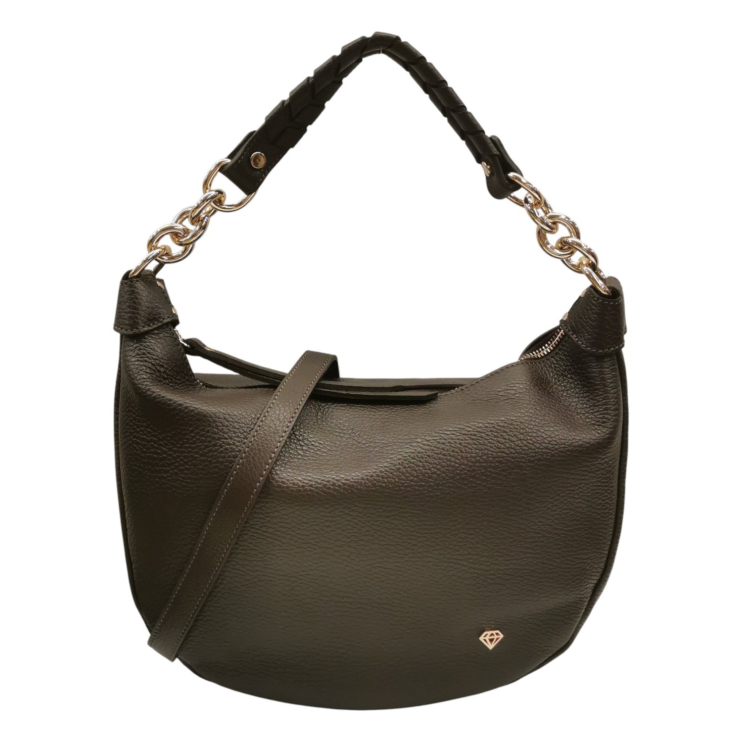 Caleidos Borsa a Spalla Donna in Pelle Marrone con Tracolla e Manico a Catena e Pelle Intrecciata