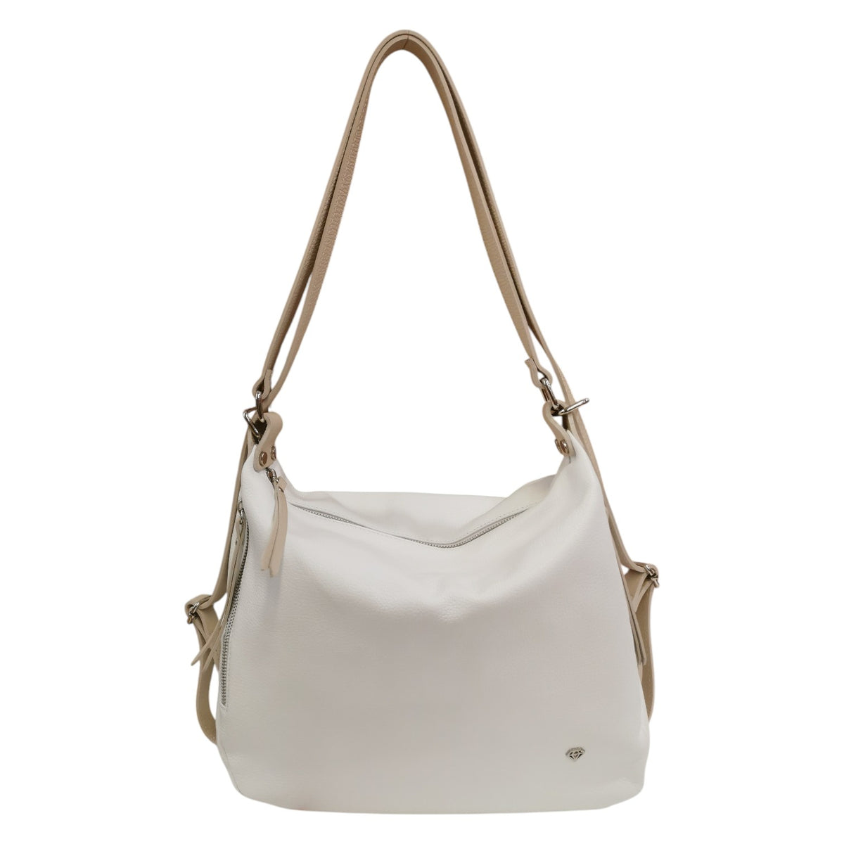 Caleidos Borsa/Zaino Donna in Pelle Bianco Beige con Zip