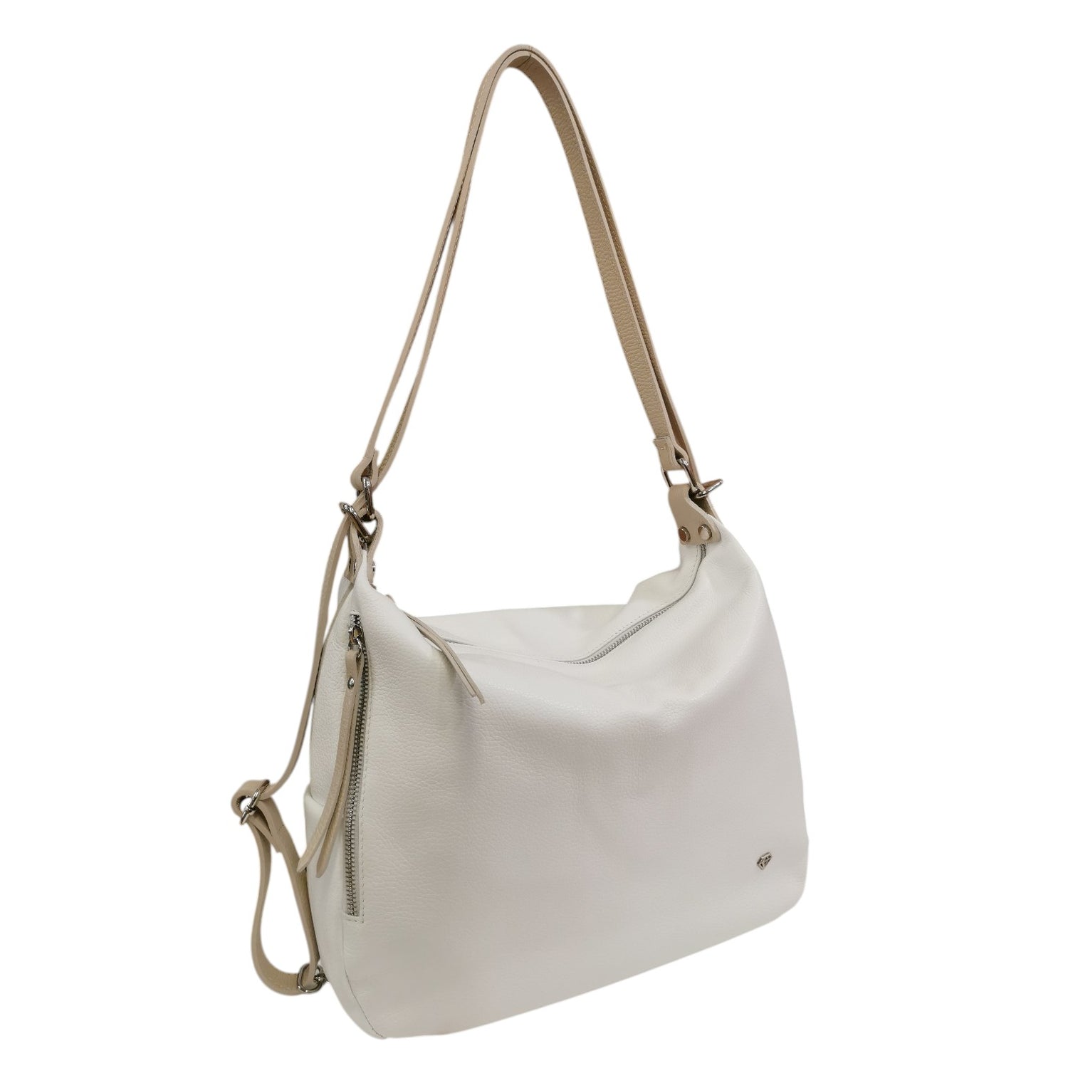 Caleidos Borsa/Zaino Donna in Pelle Bianco Beige con Zip
