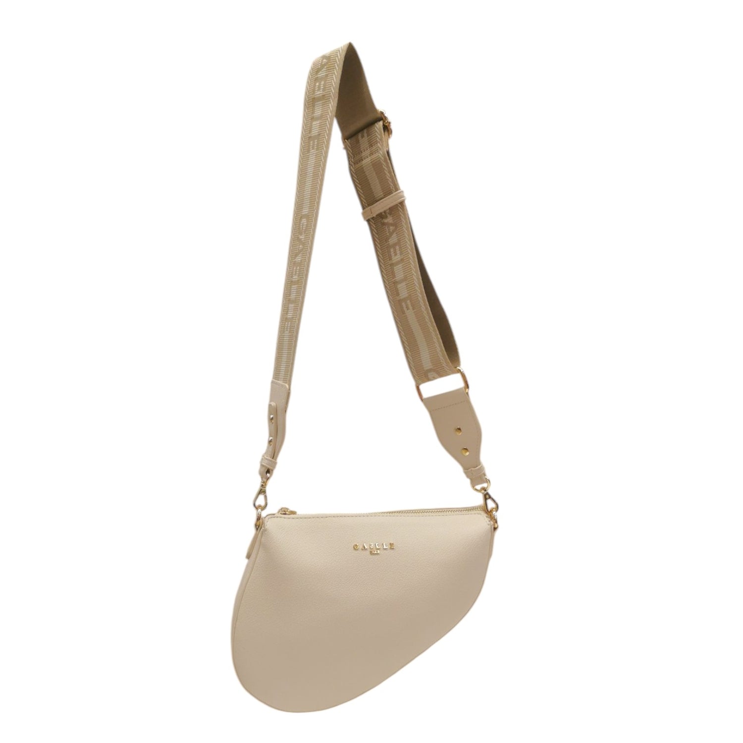 Gaelle Borsa a Spalla Donna in Ecopelle Bianca con Tracolla Logata in Tessuto