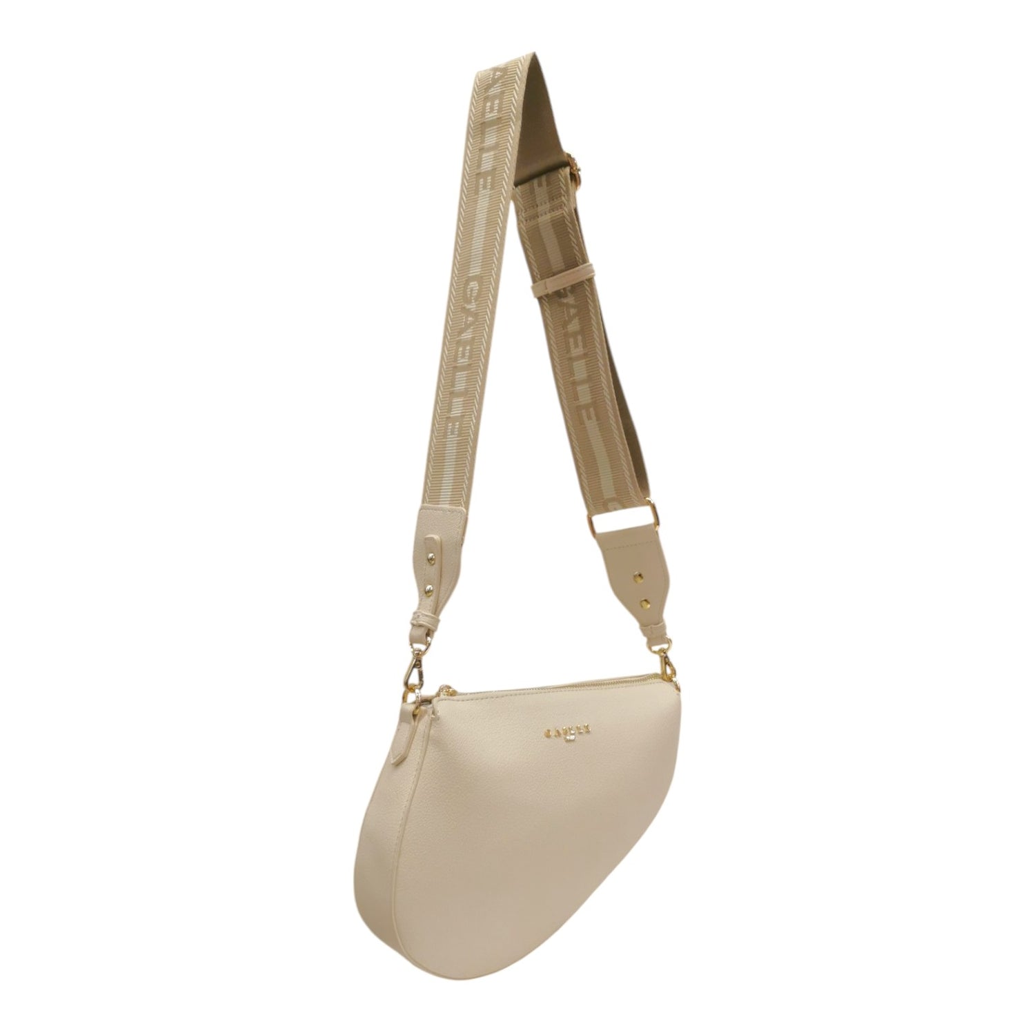 Gaelle Borsa a Spalla Donna in Ecopelle Bianca con Tracolla Logata in Tessuto