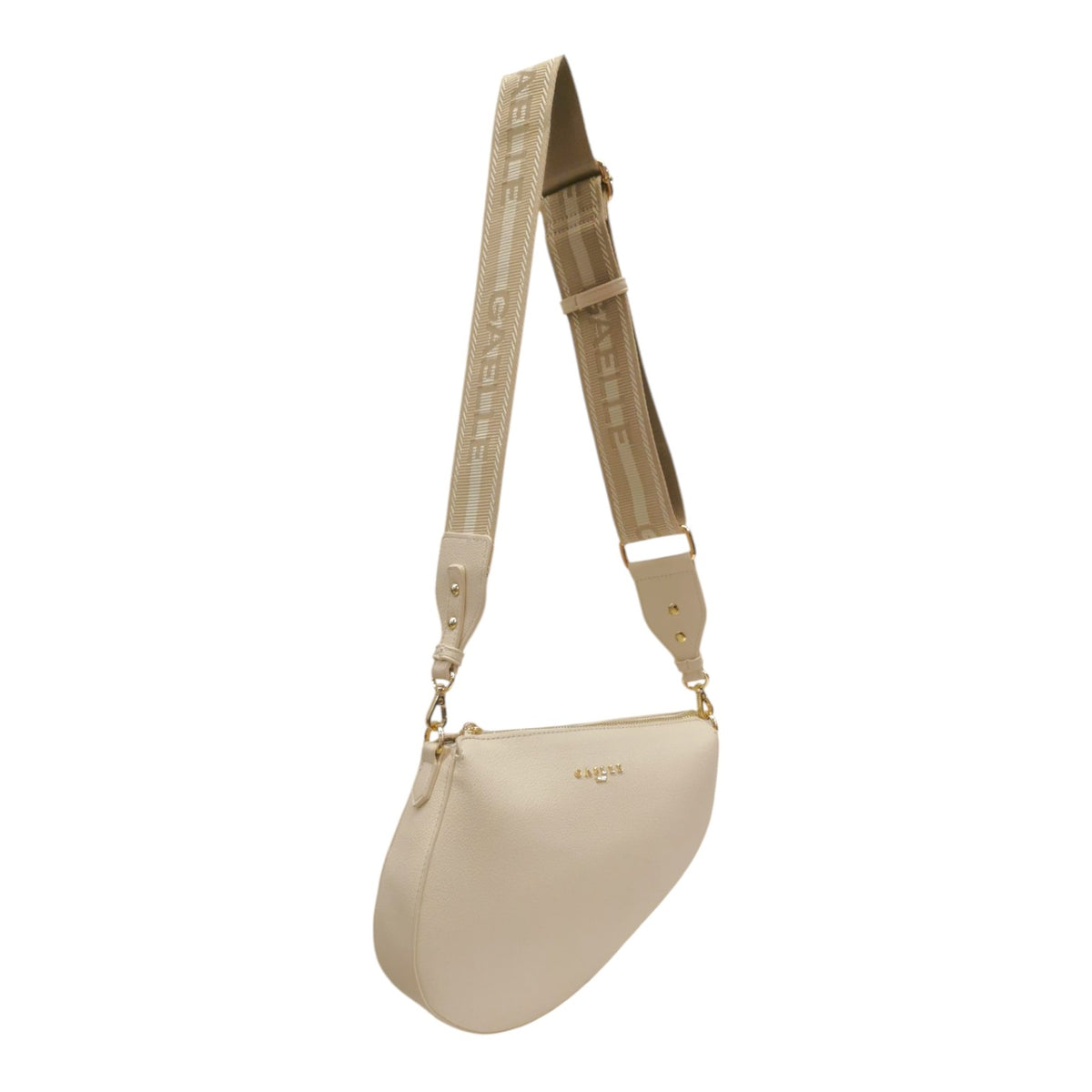 Gaelle Borsa a Spalla Donna in Ecopelle Bianca con Tracolla Logata in Tessuto