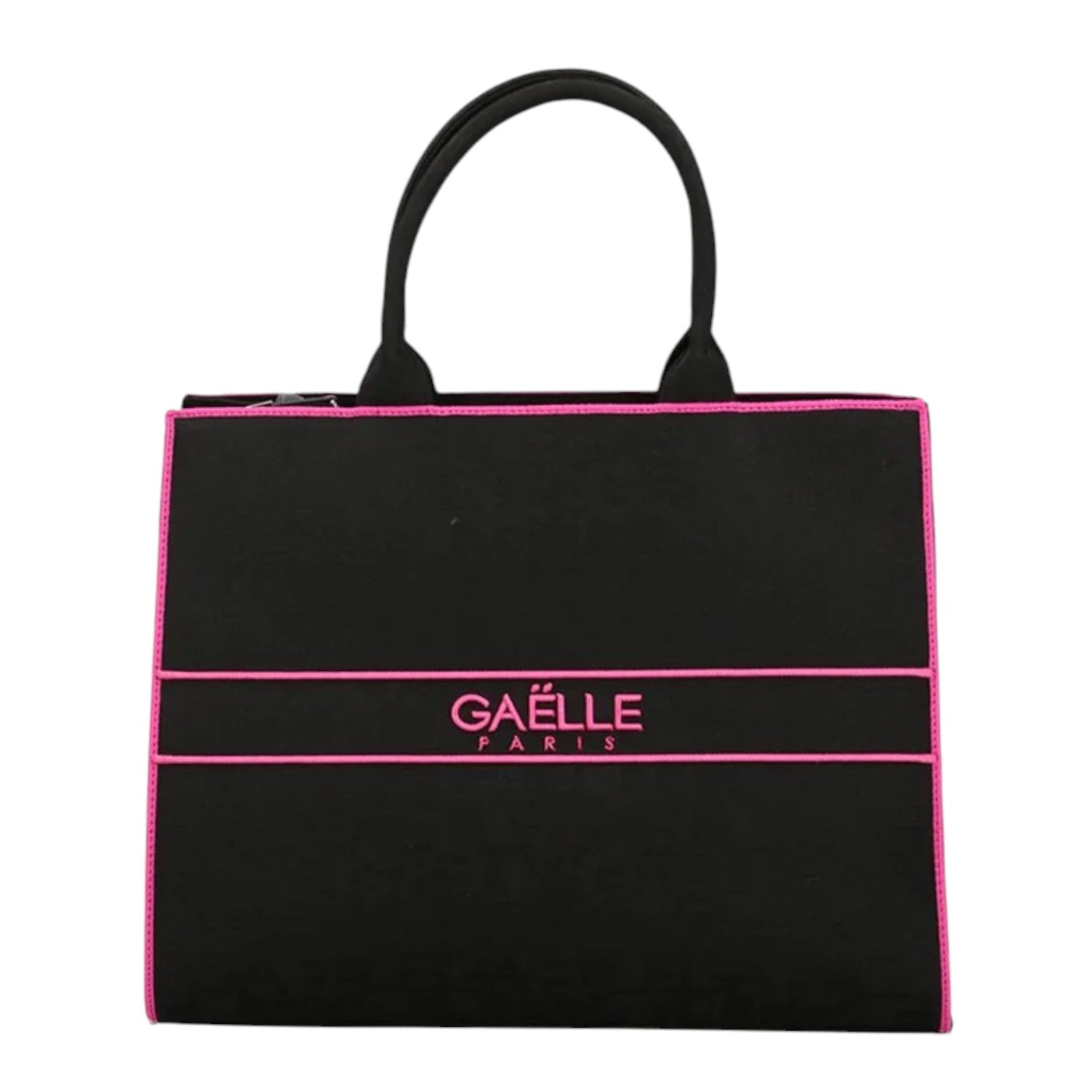 Gaelle Maxi Borsa a Mano Donna in Canvas Nera con Inserti Fucsia