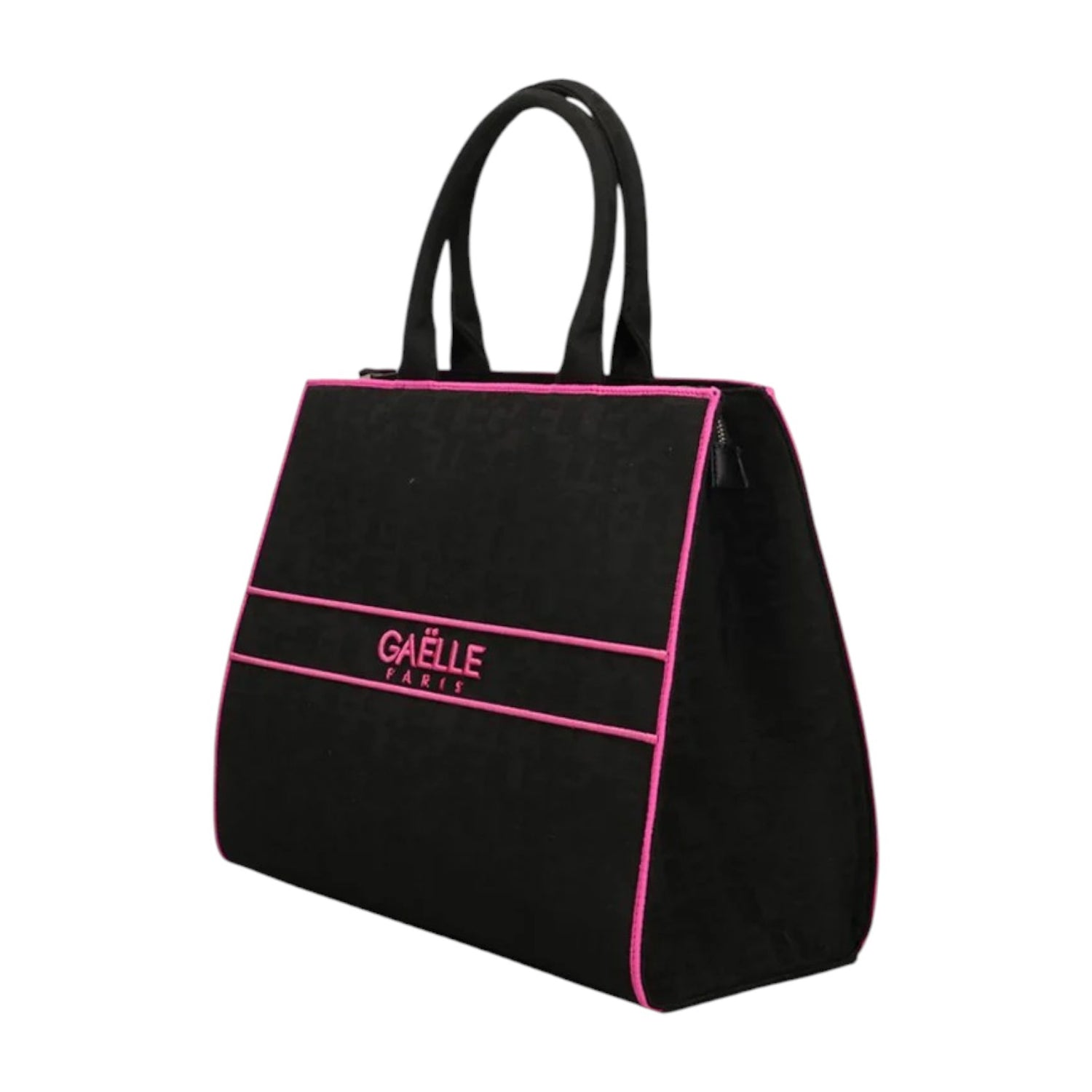 Gaelle Maxi Borsa a Mano Donna in Canvas Nera con Inserti Fucsia