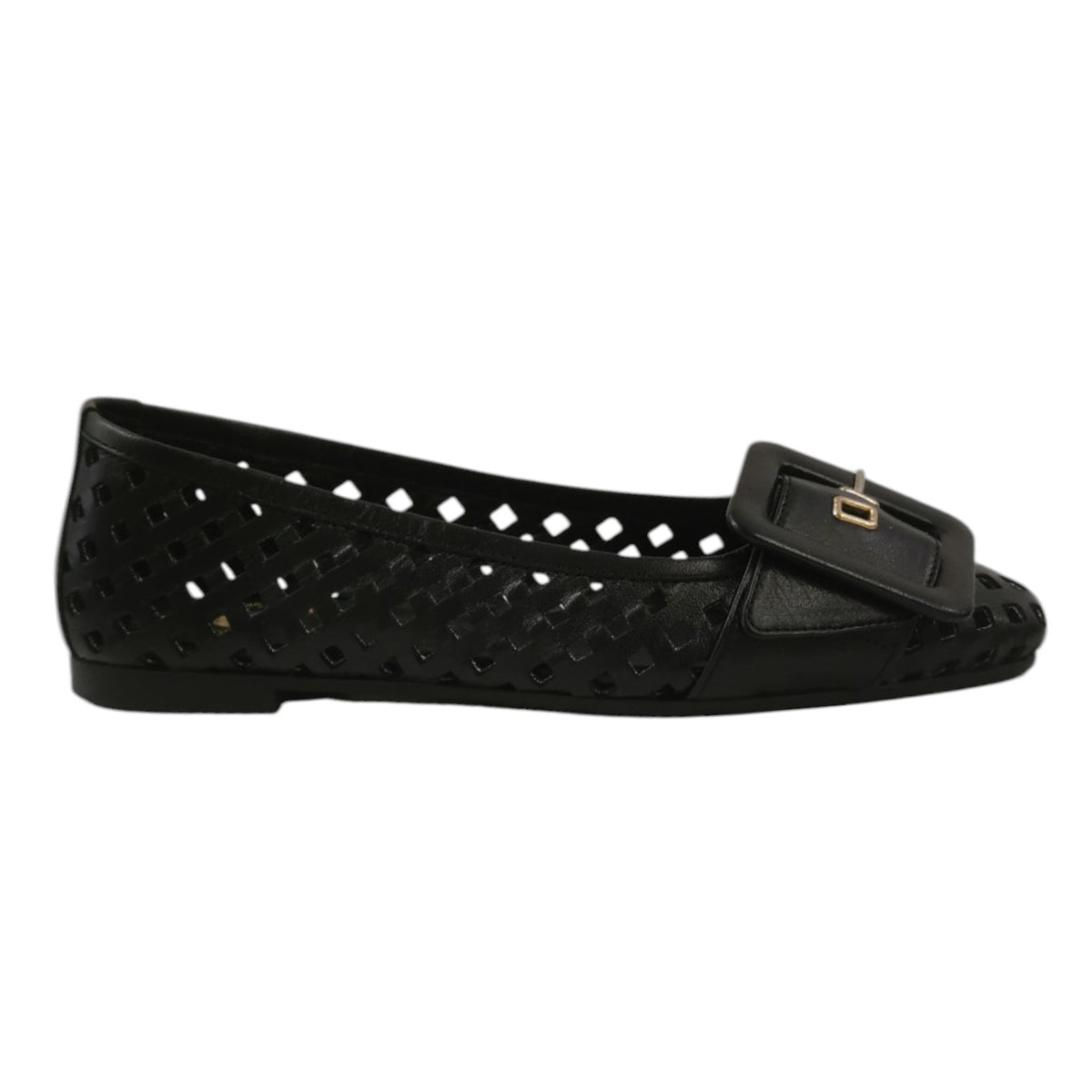 Scarpeborseonline Ballerina Nera Traforata con Fibbia da Donna