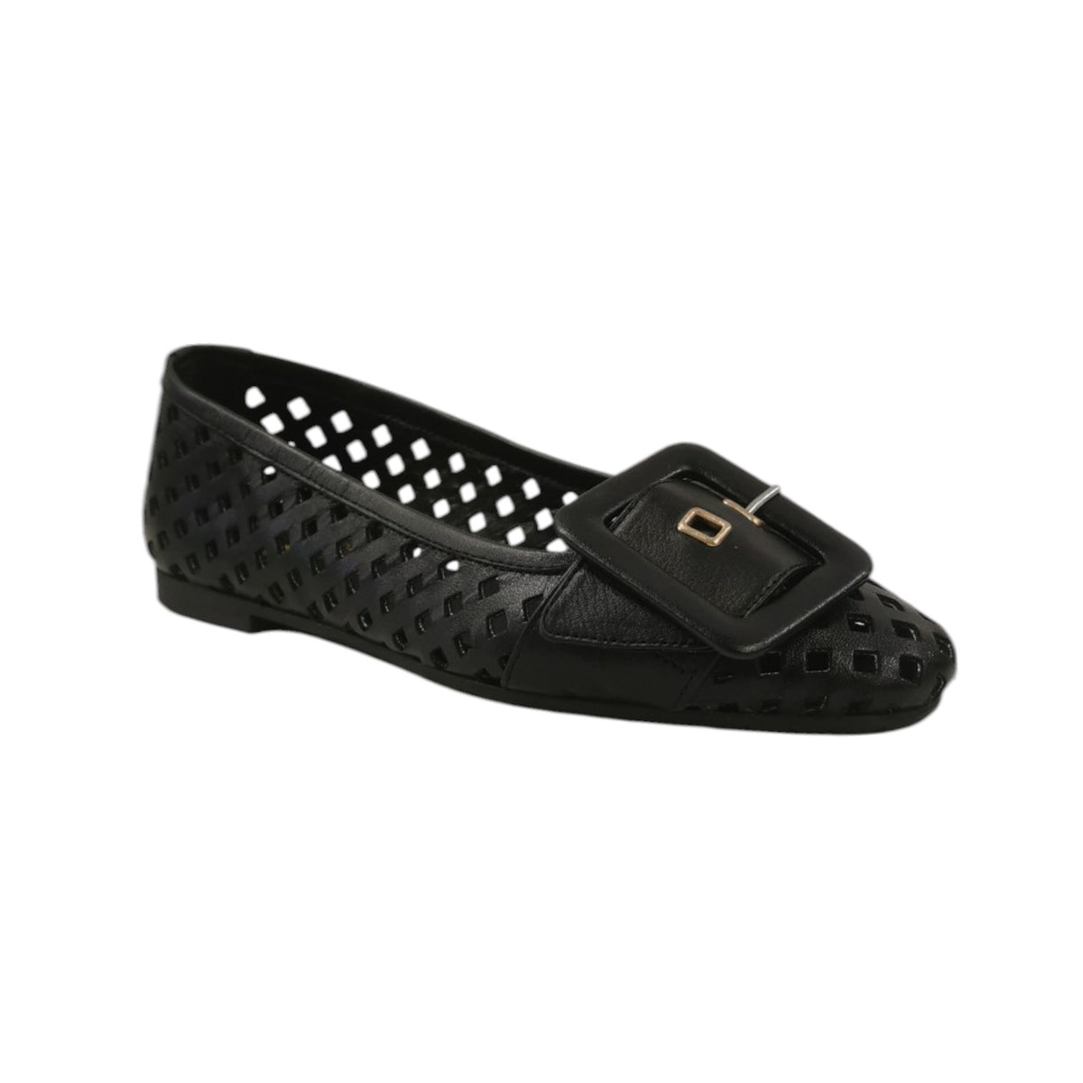 Scarpeborseonline Ballerina Nera Traforata con Fibbia da Donna