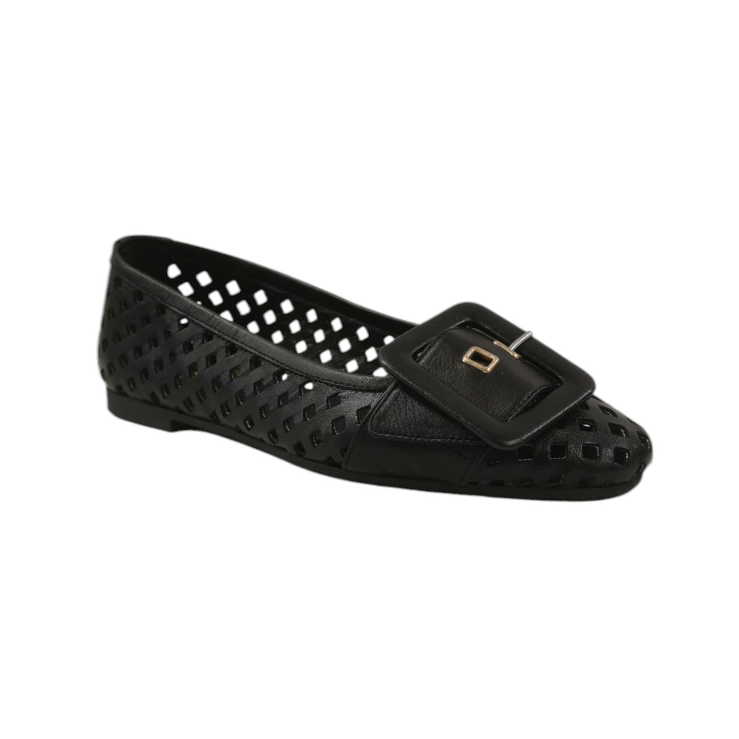 Scarpeborseonline Ballerina Nera Traforata con Fibbia da Donna