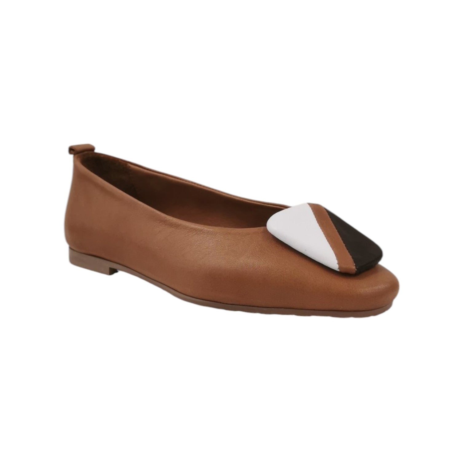 Scarpeborseonline Ballerina Cuoio con Accessorio Bicolore da Donna