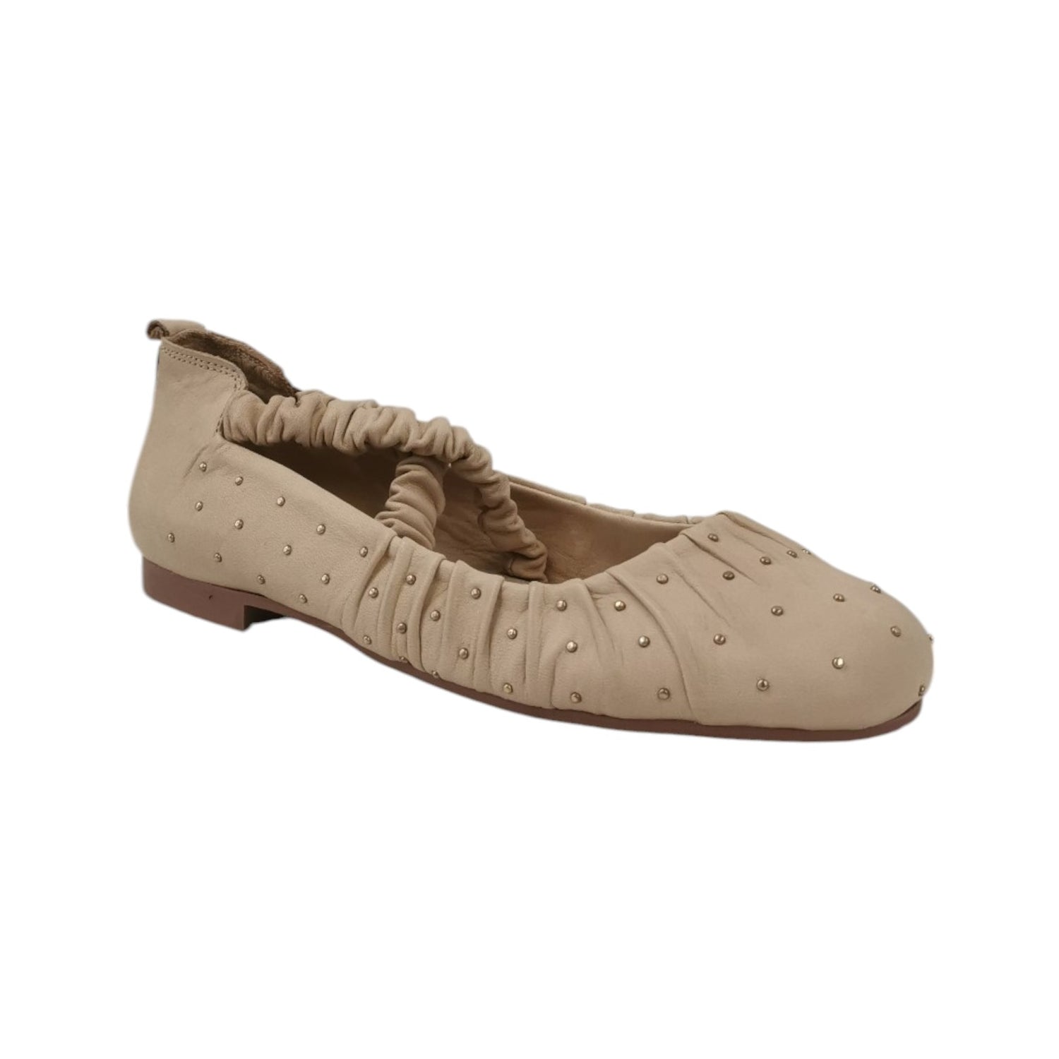 Scarpeborseonline Ballerina Beige in Pelle con Borchiette da Donna